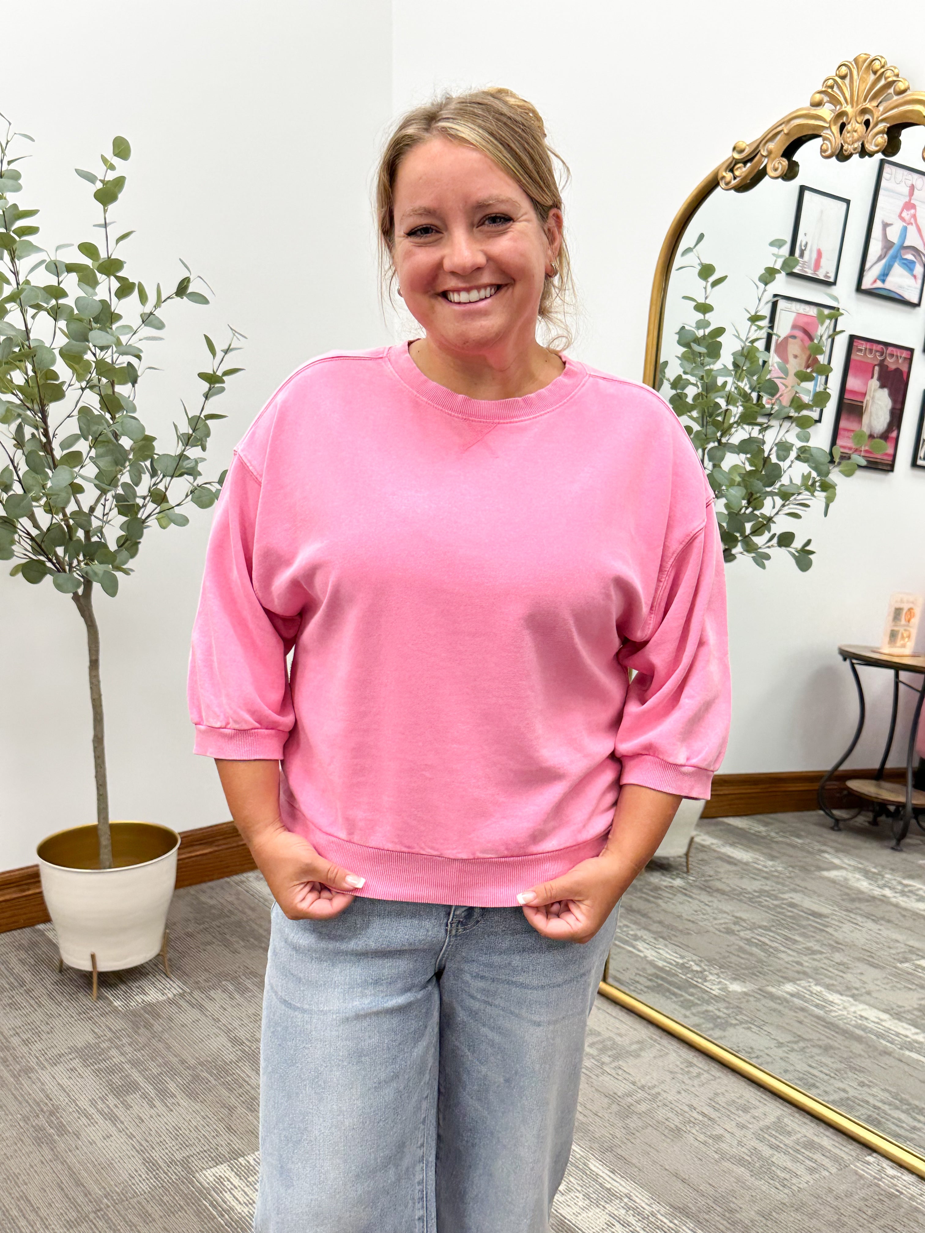 Pink Short Sleeve Sweatshirt