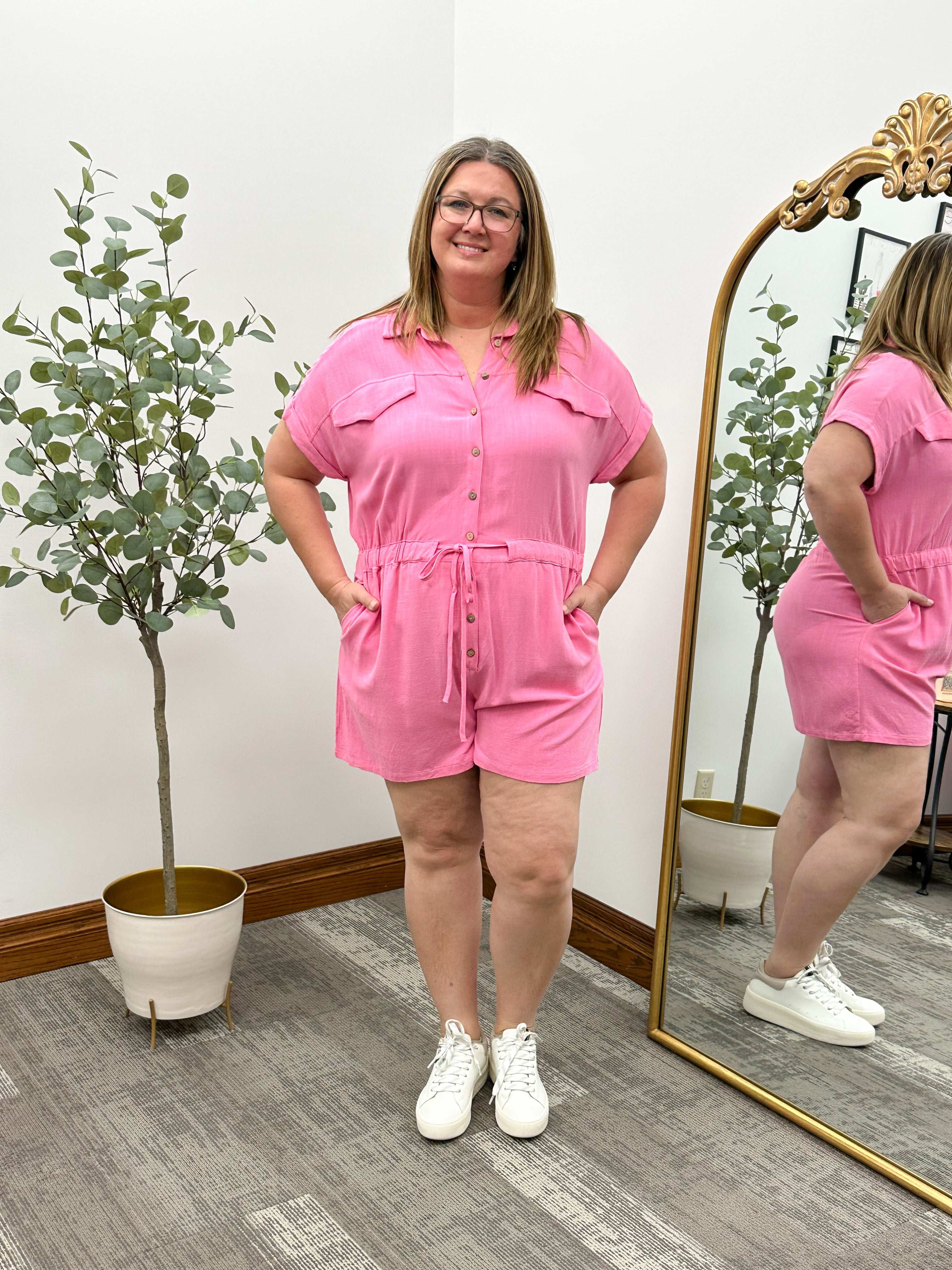 Monique Pink Linen Romper