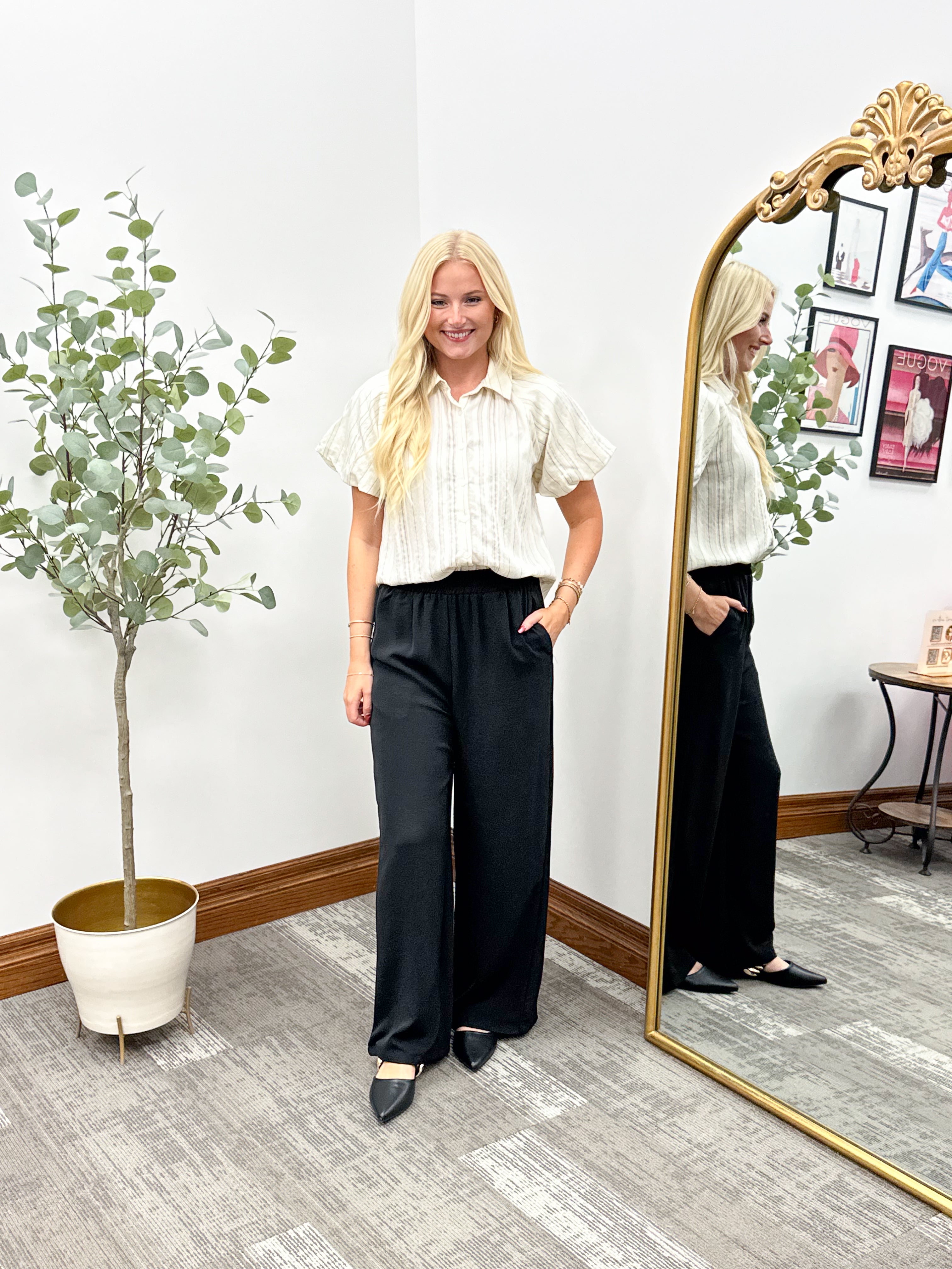 Black wide leg dress pants, black trousers 