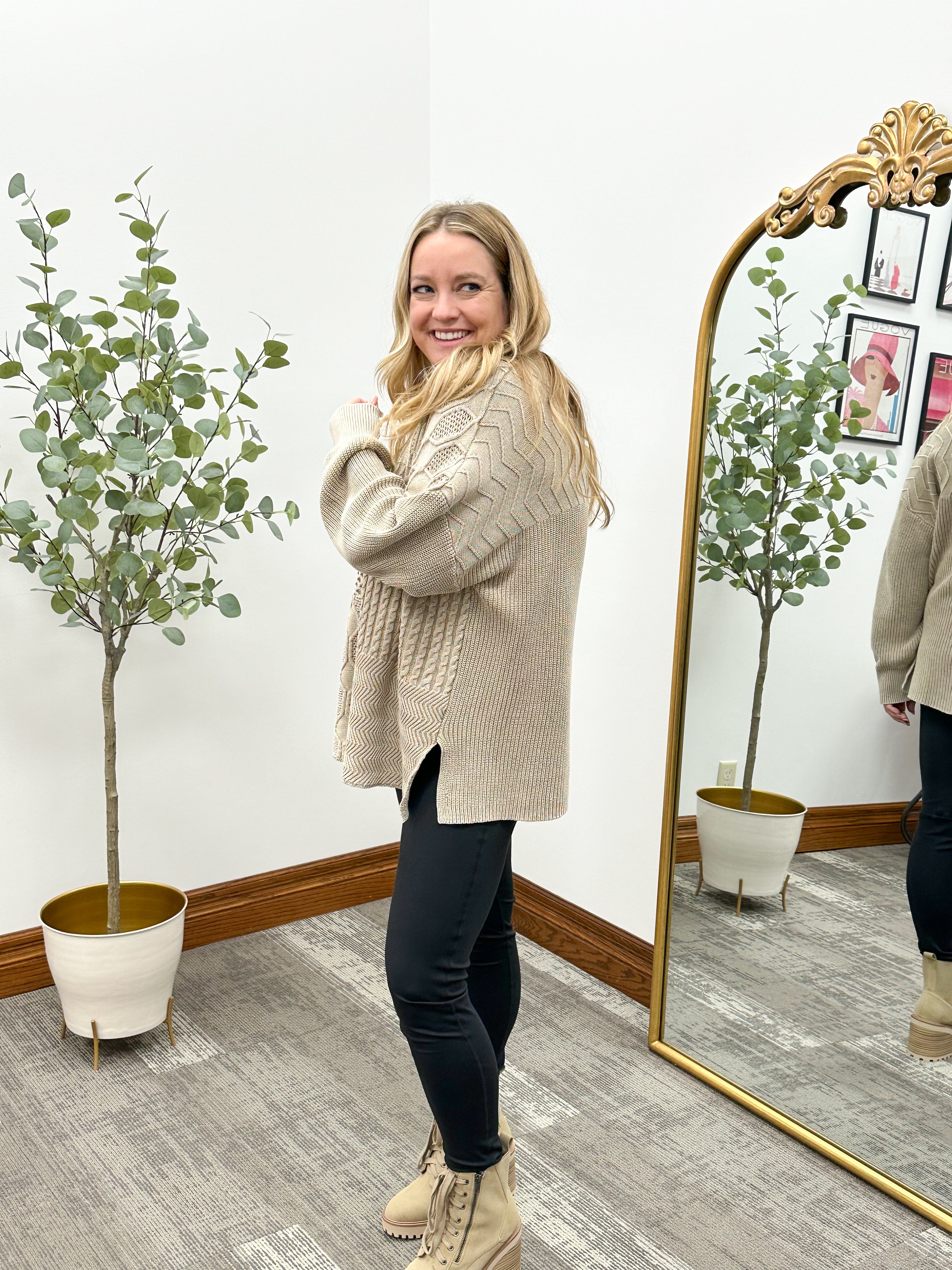 Beige Cable Knit Cardigan