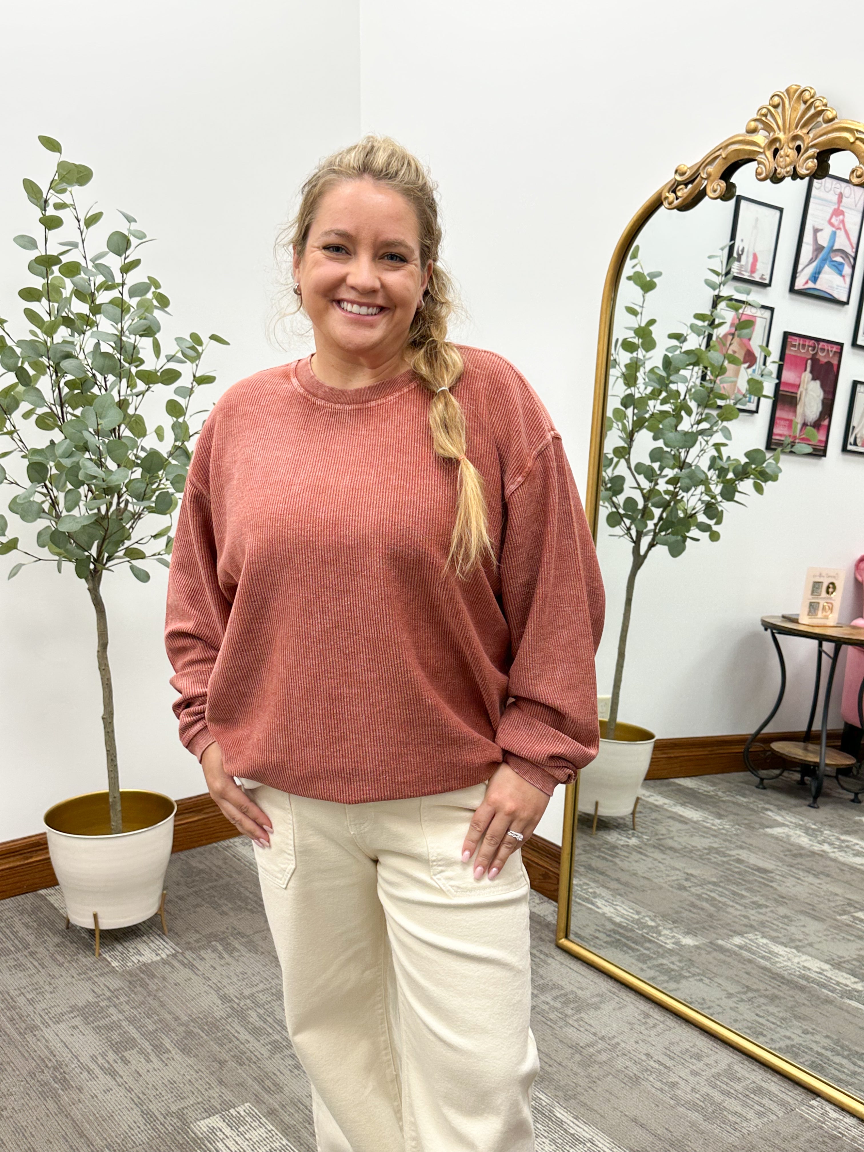 Tabitha Oversized Corded Crewneck Sweatshirt