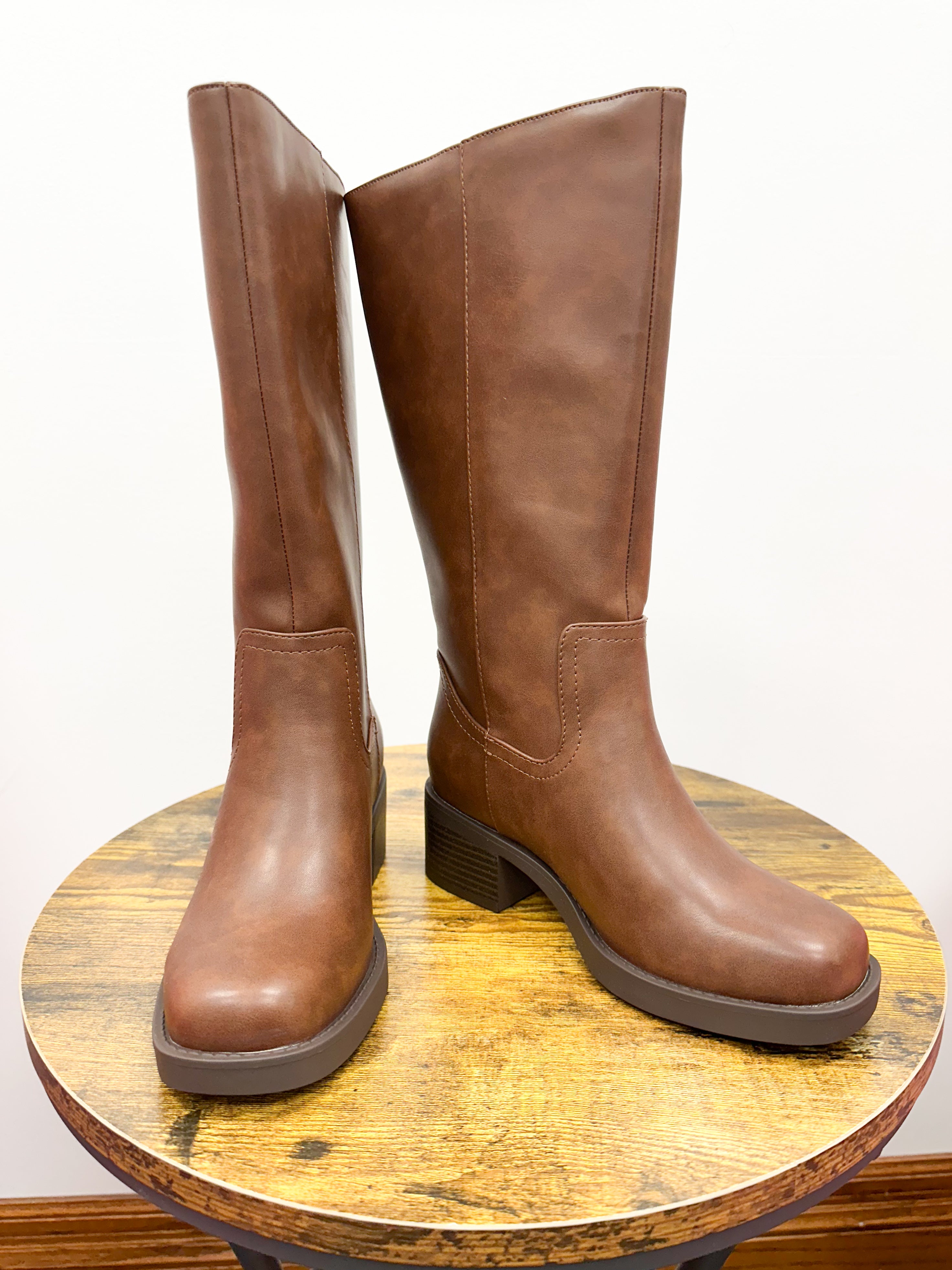 Tall Brown Square Toe Boots