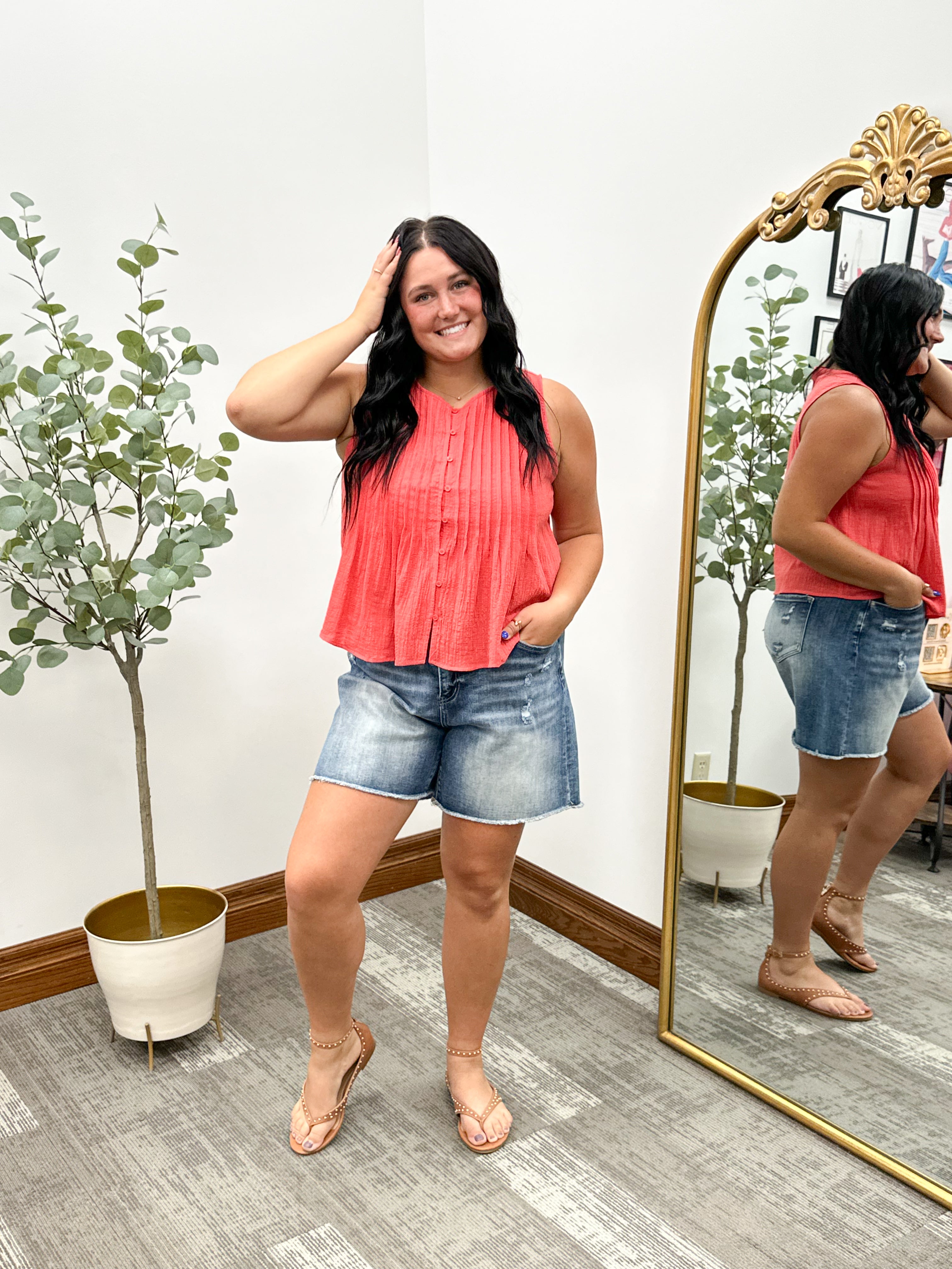 Papaya Pleated Tank Top
