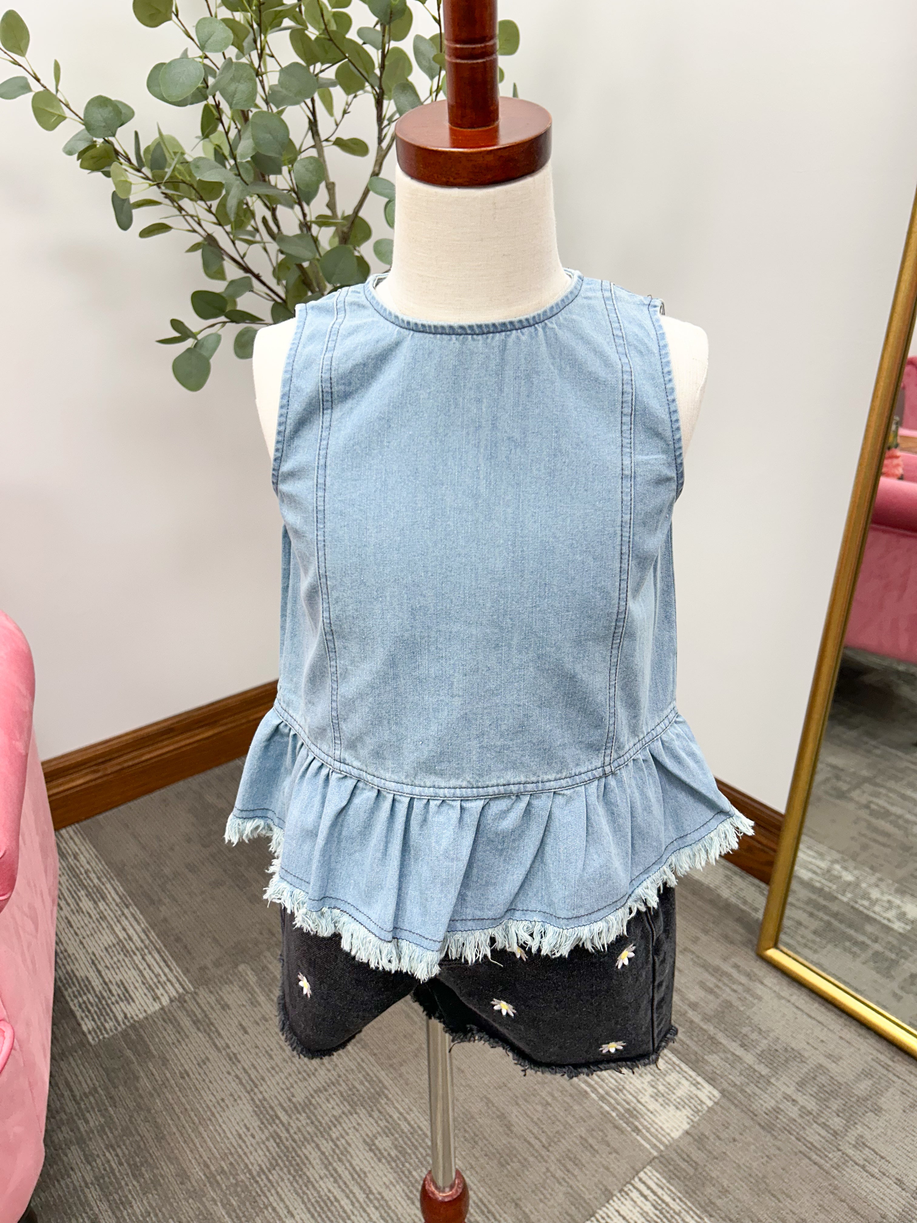 Girls Denim Peplum Tank Top