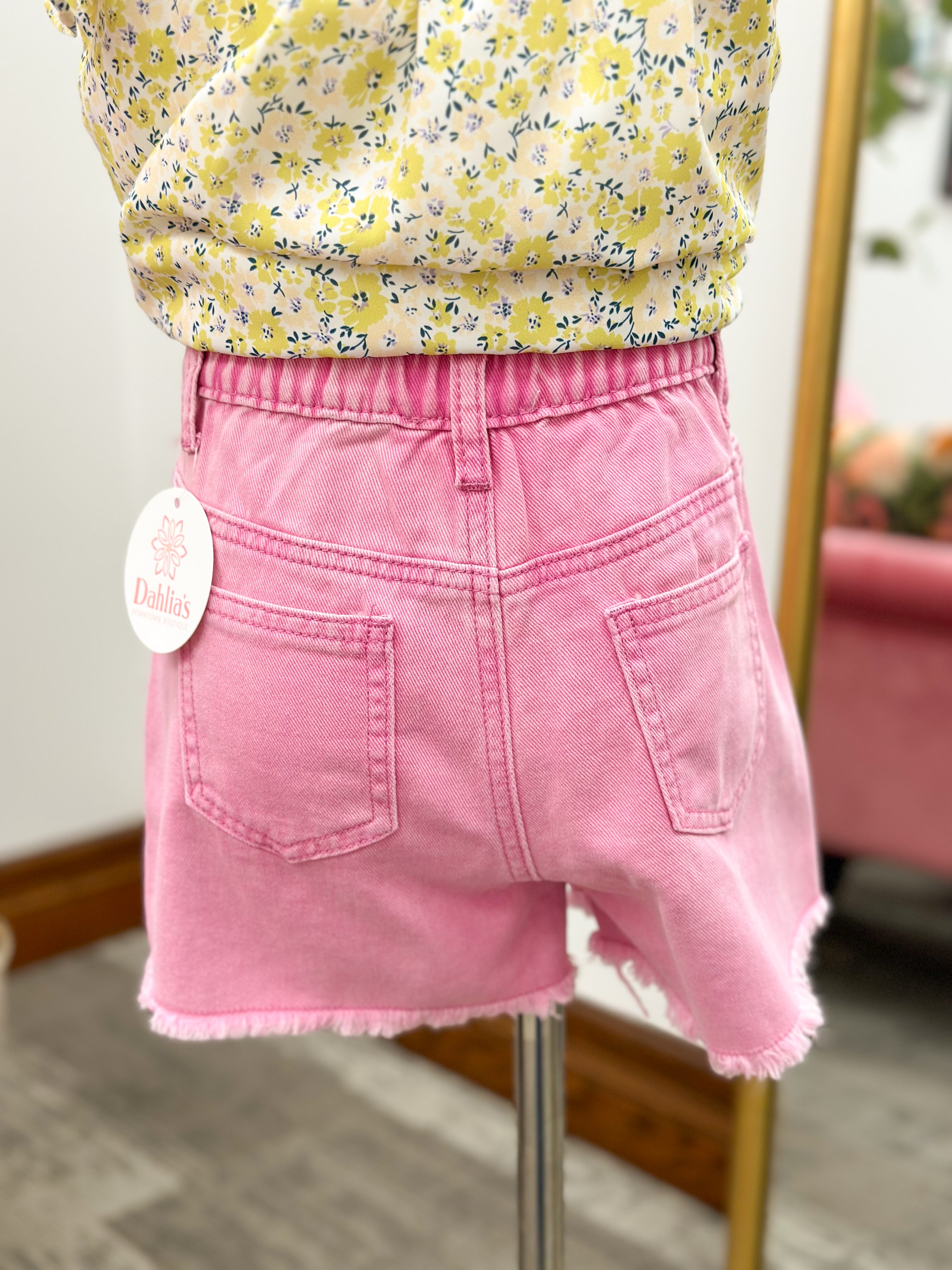 Girls Pink Washed Denim Shorts