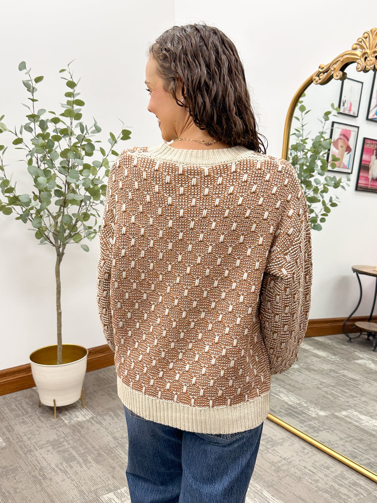 Rust & Cream Textured Knit Sweater