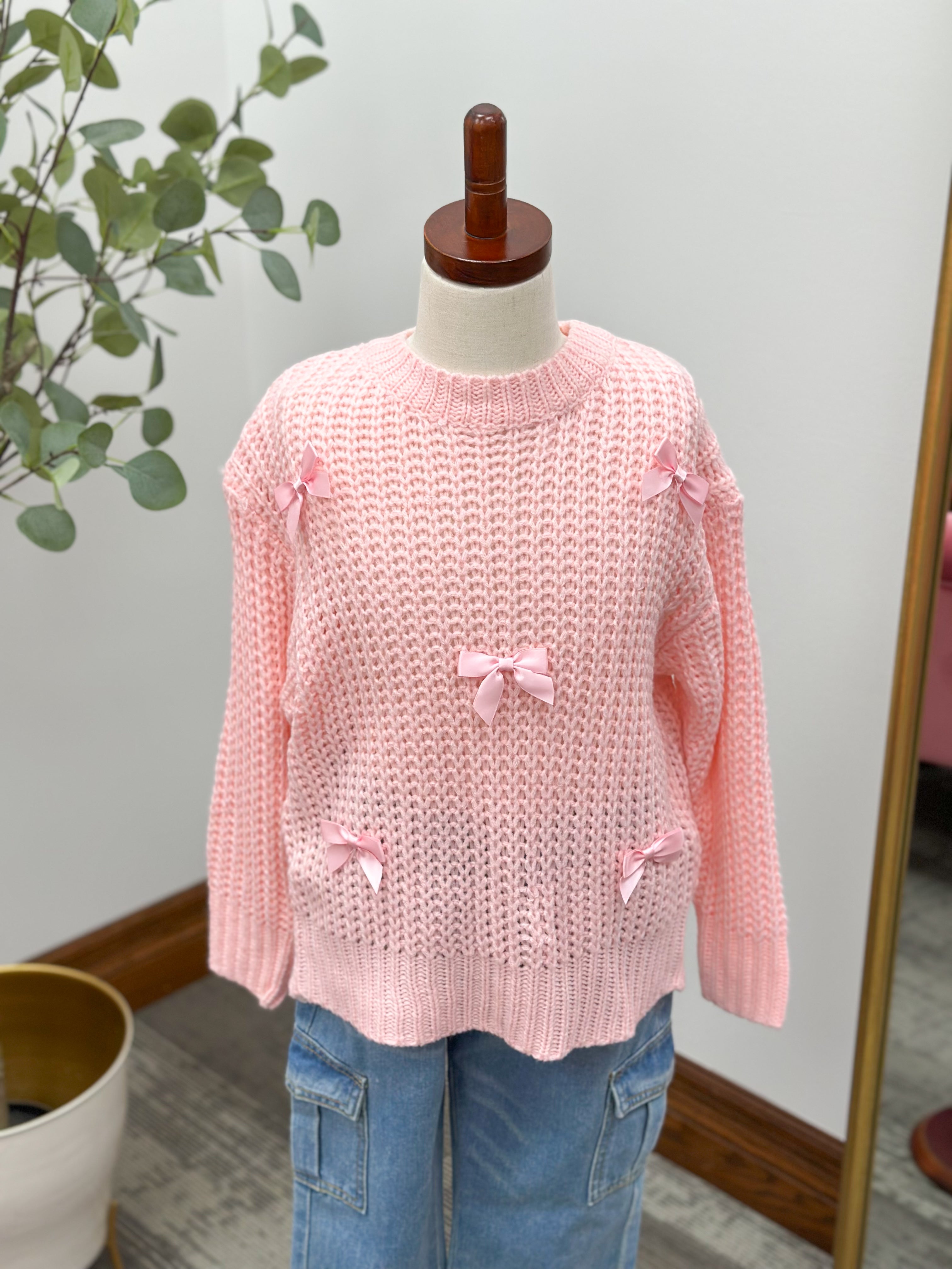 Girls Pink Bow Sweater