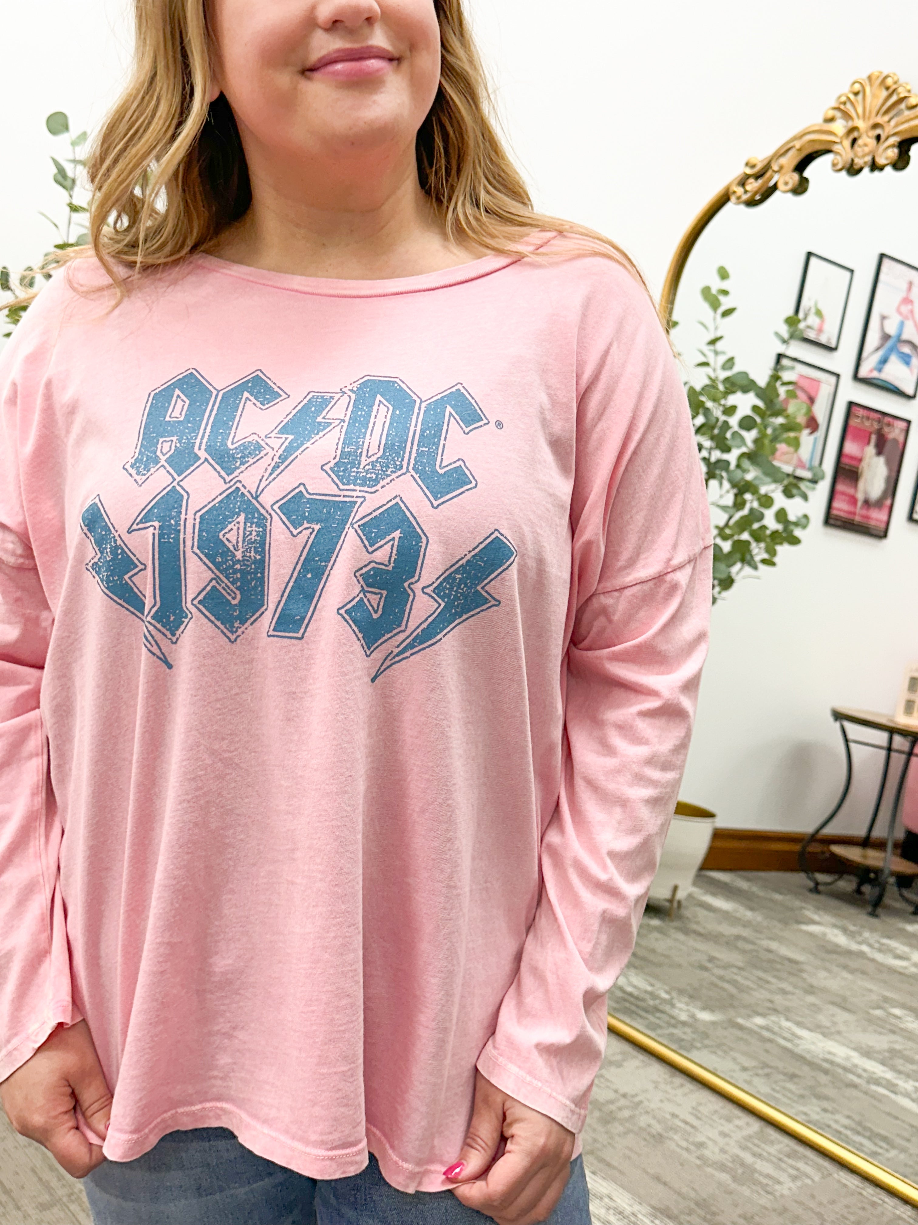 Long Sleeve Pink ACDC Graphic Tee