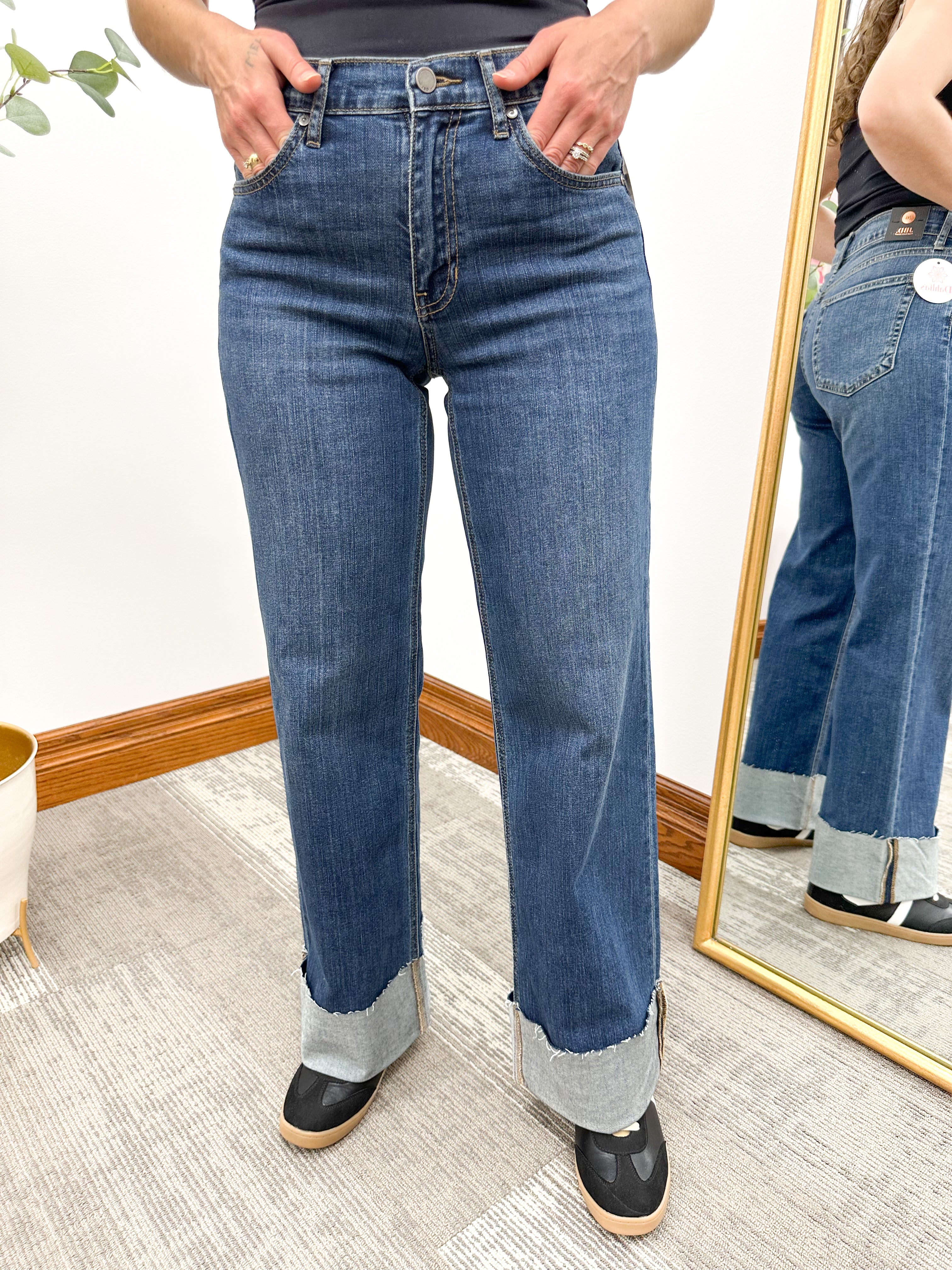 JBD Wide Leg Dark Wash Cuffed Jeans