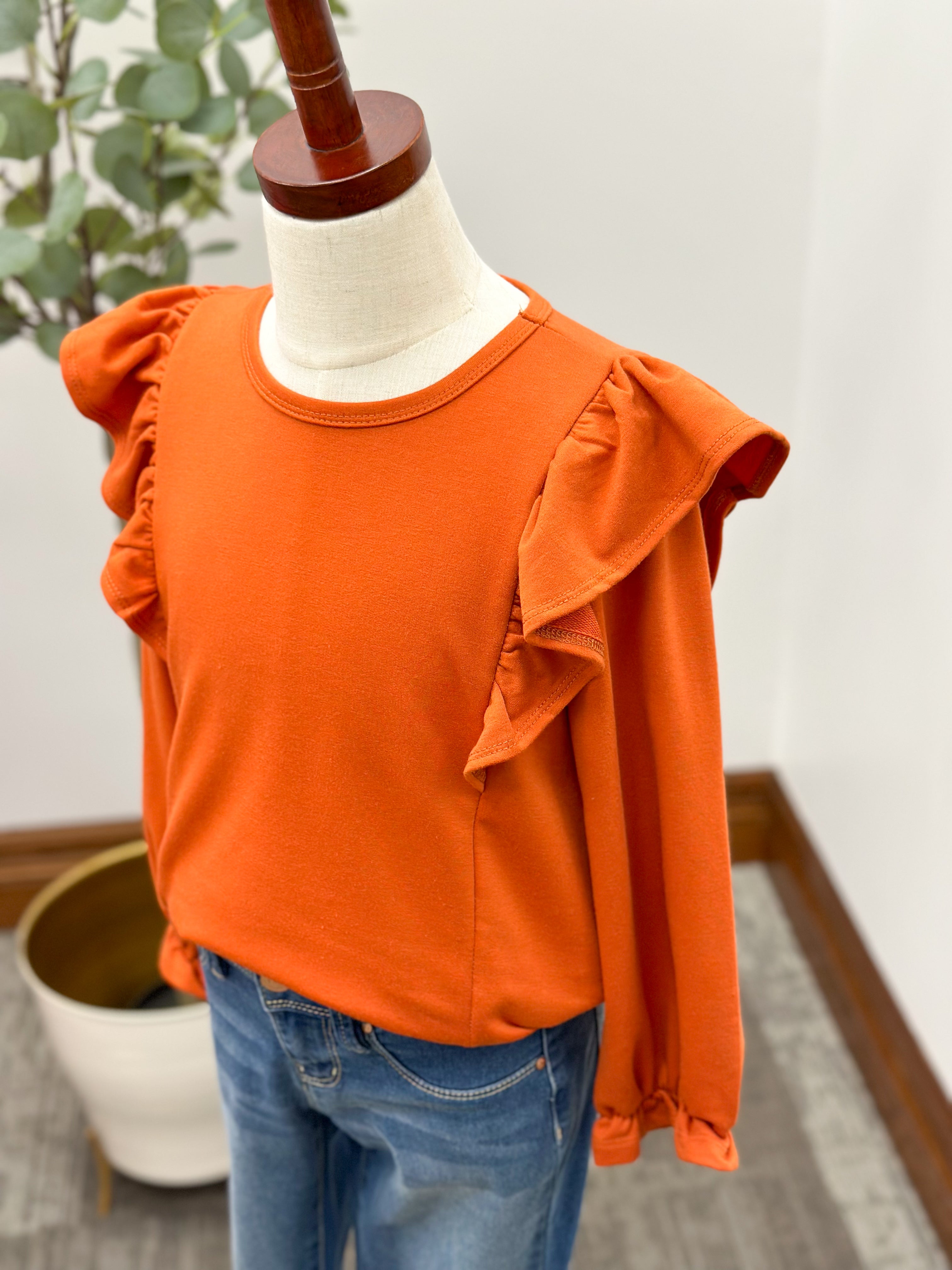 Girls Orange Ruffle Top