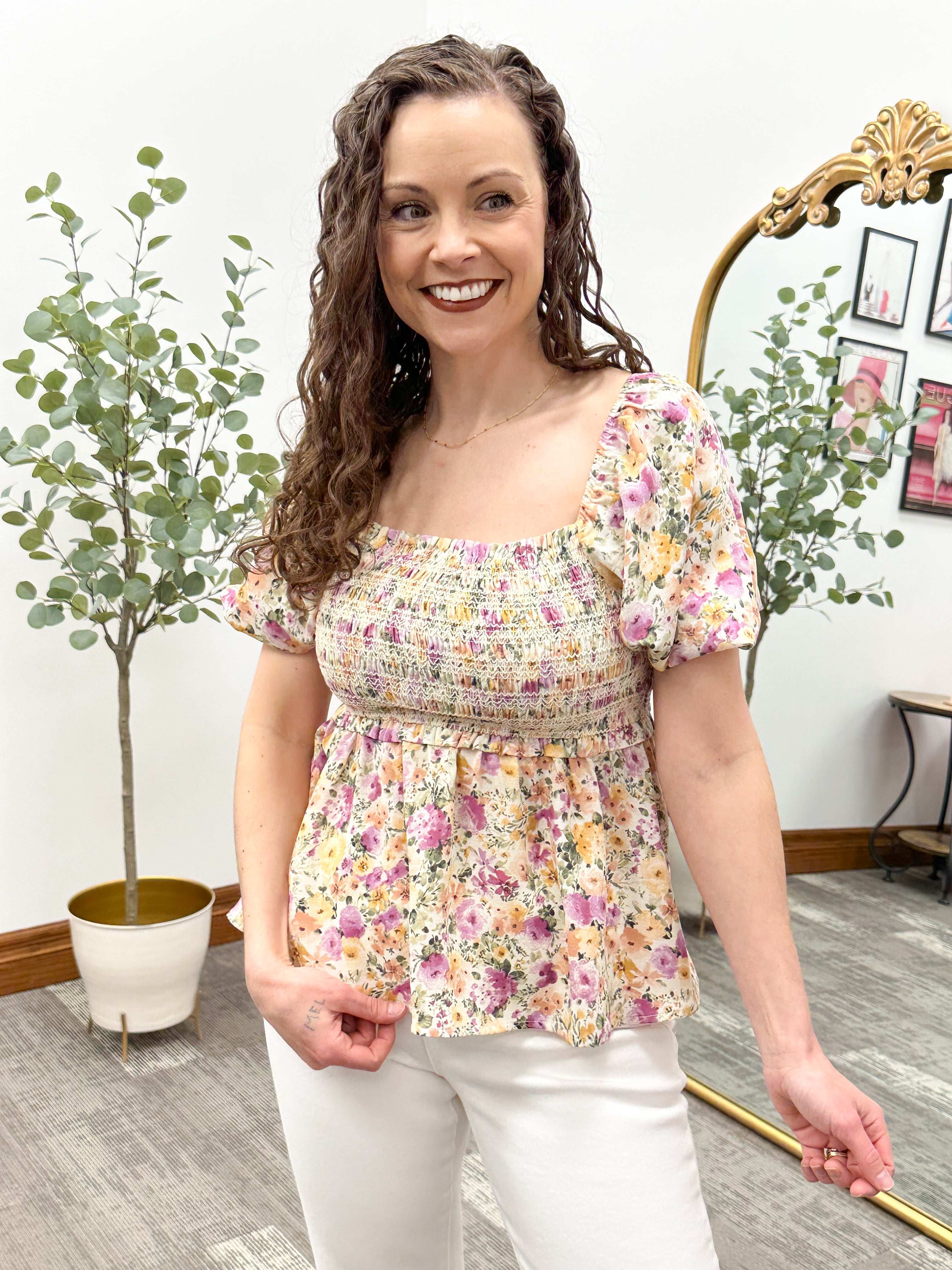 Floral Smocked Peplum Blouse