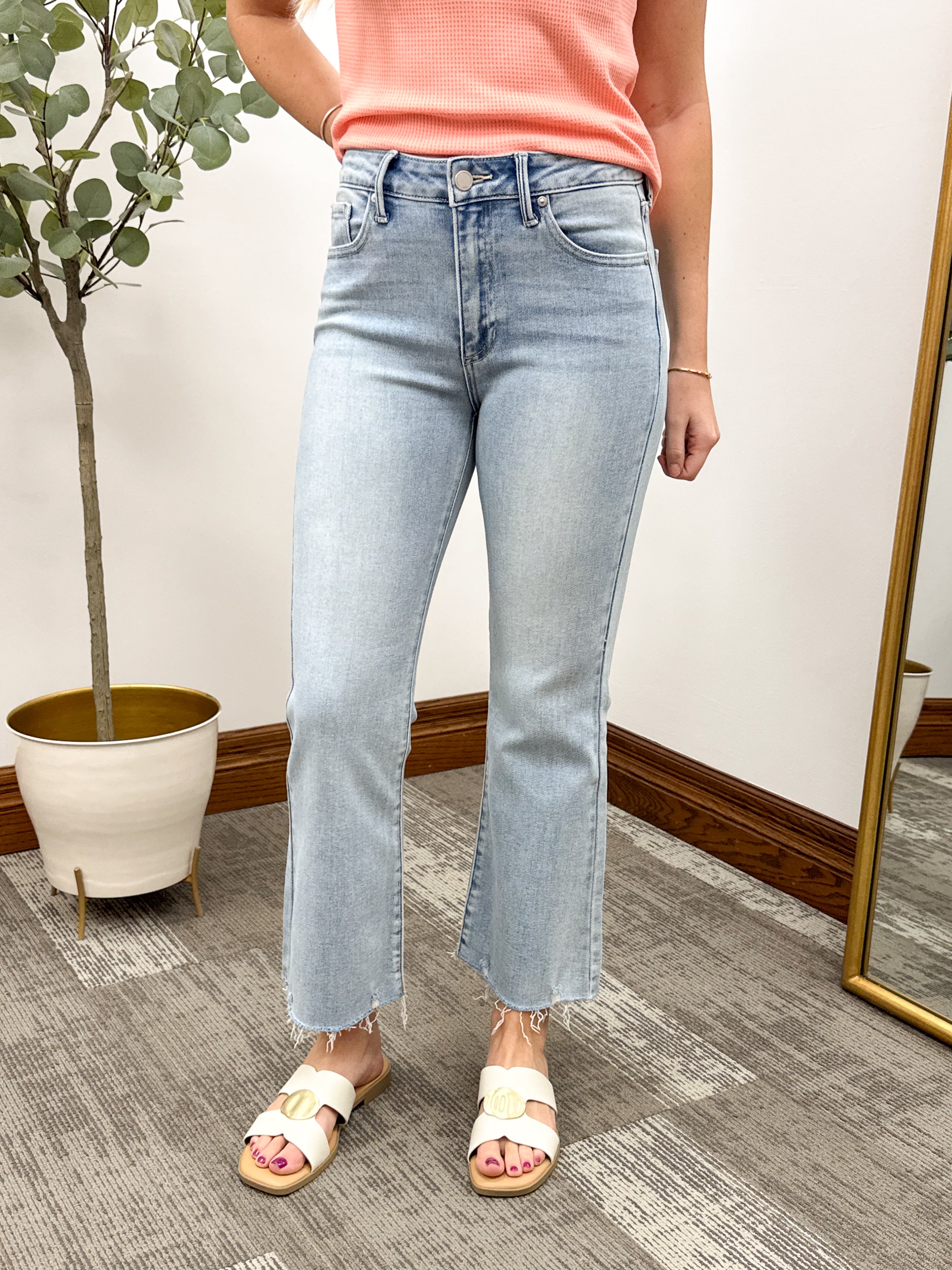JBD Cropped flare jeans, light wash jeans, light wash flare jeans, Cute jeans for summer