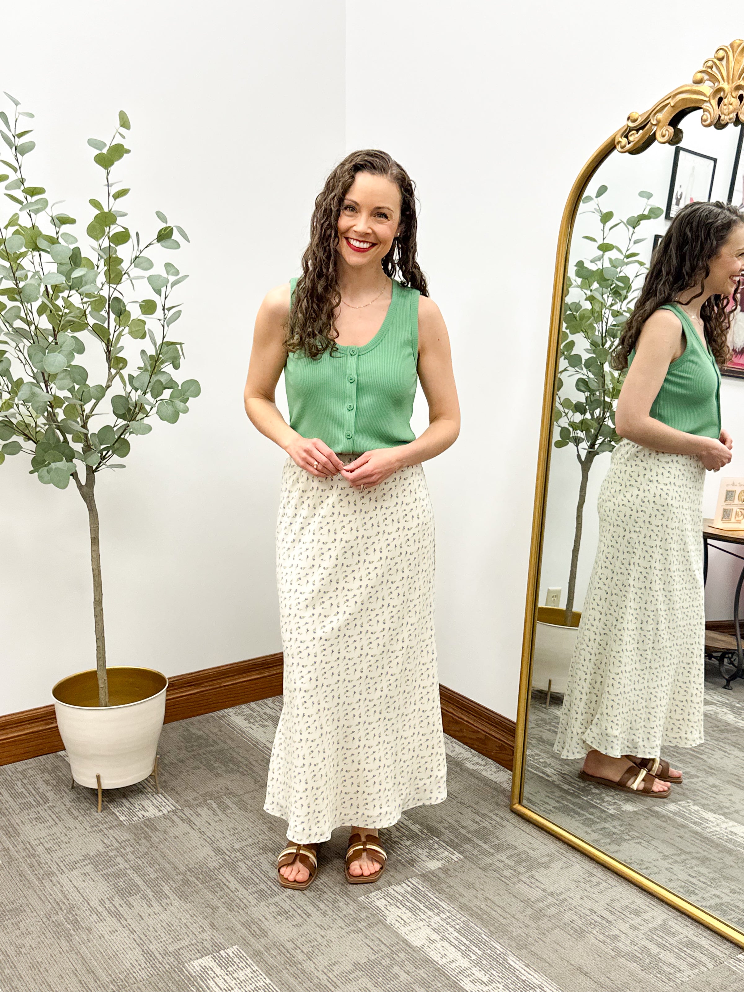 Ribbed Button Front Tank Top