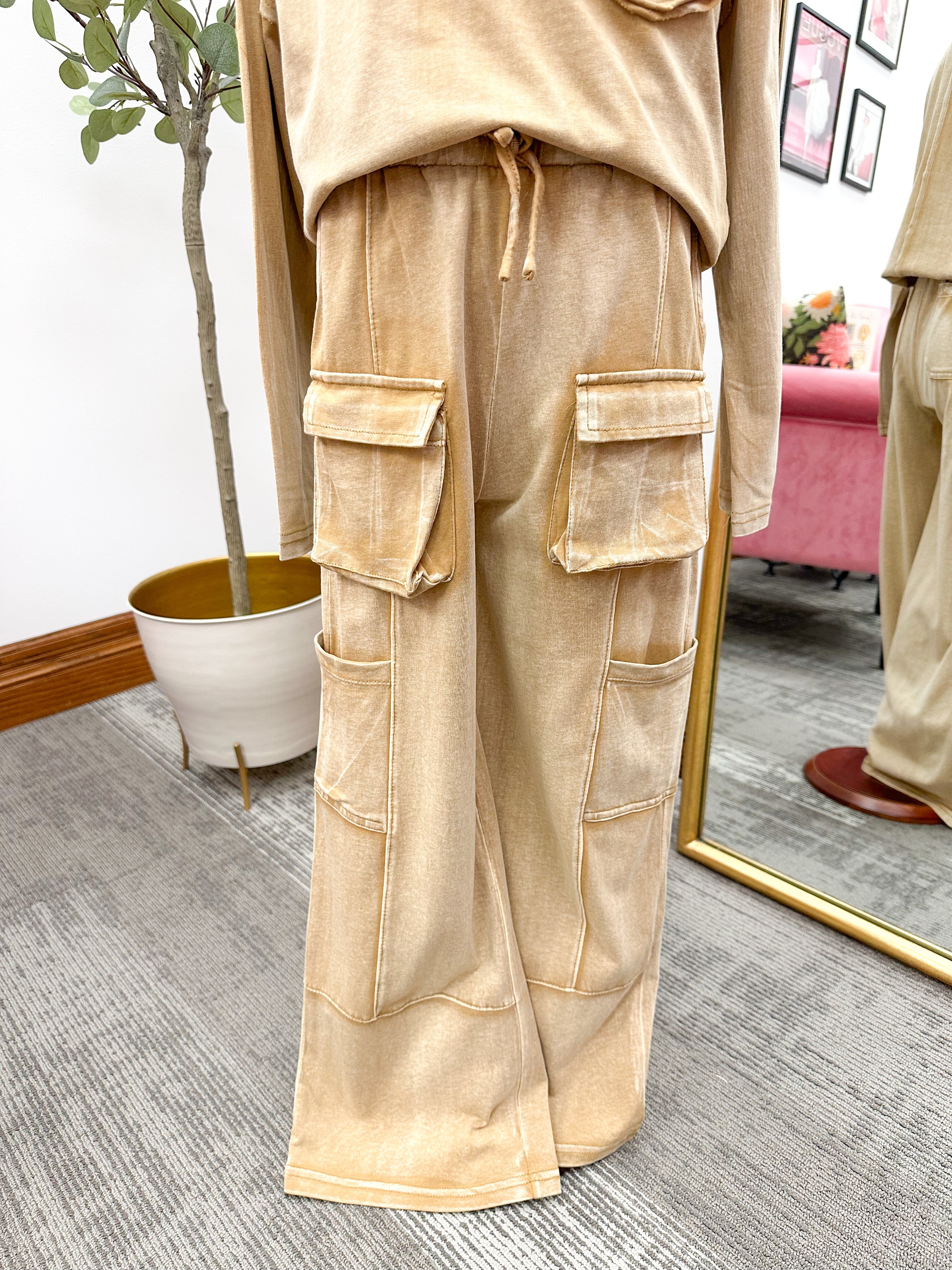Girls Vintage Wash Wide Leg Cargo Pants