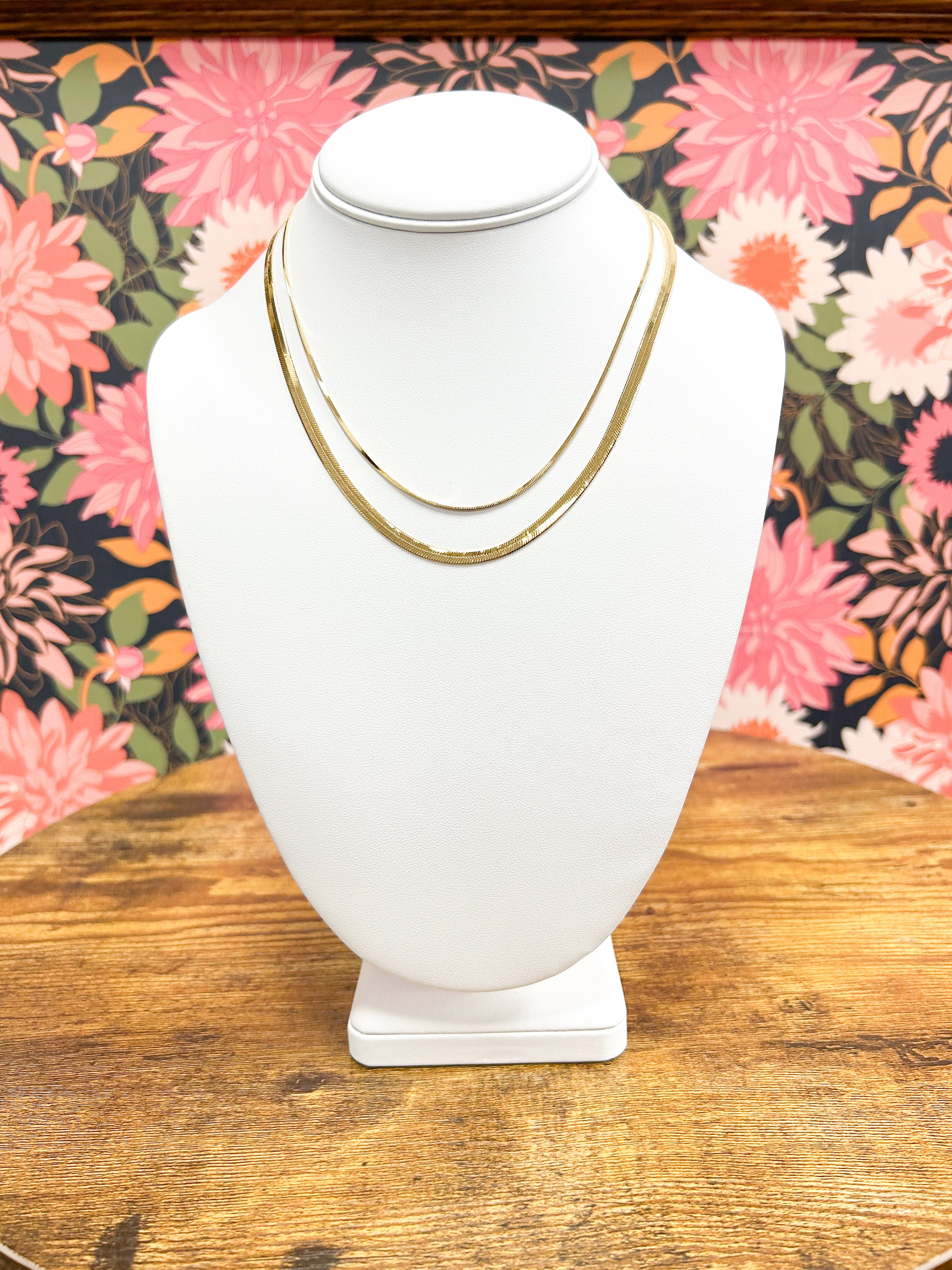 Gold Layered Flat Snake Chain Link Necklace