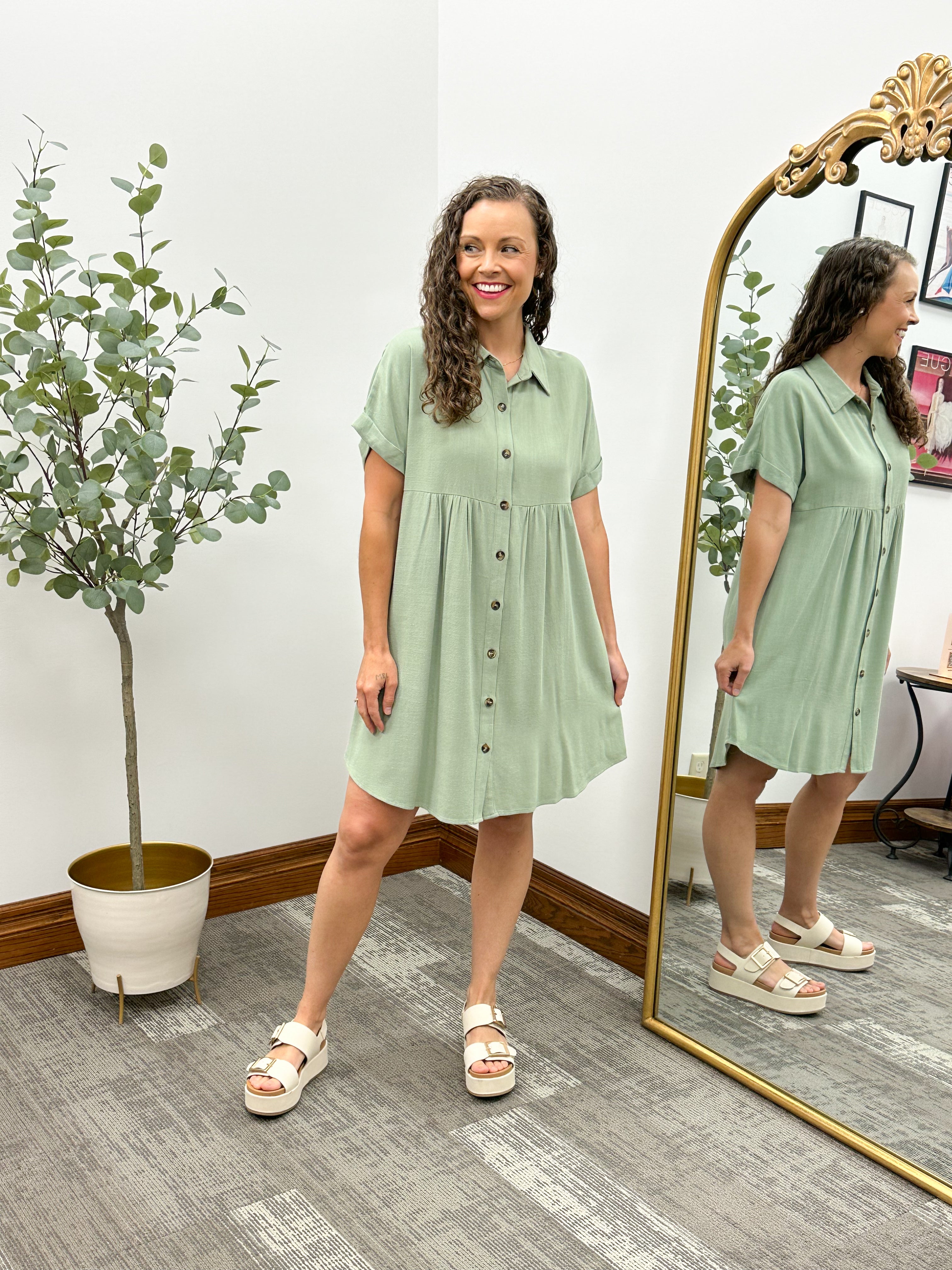Sage Linen Babydoll Dress