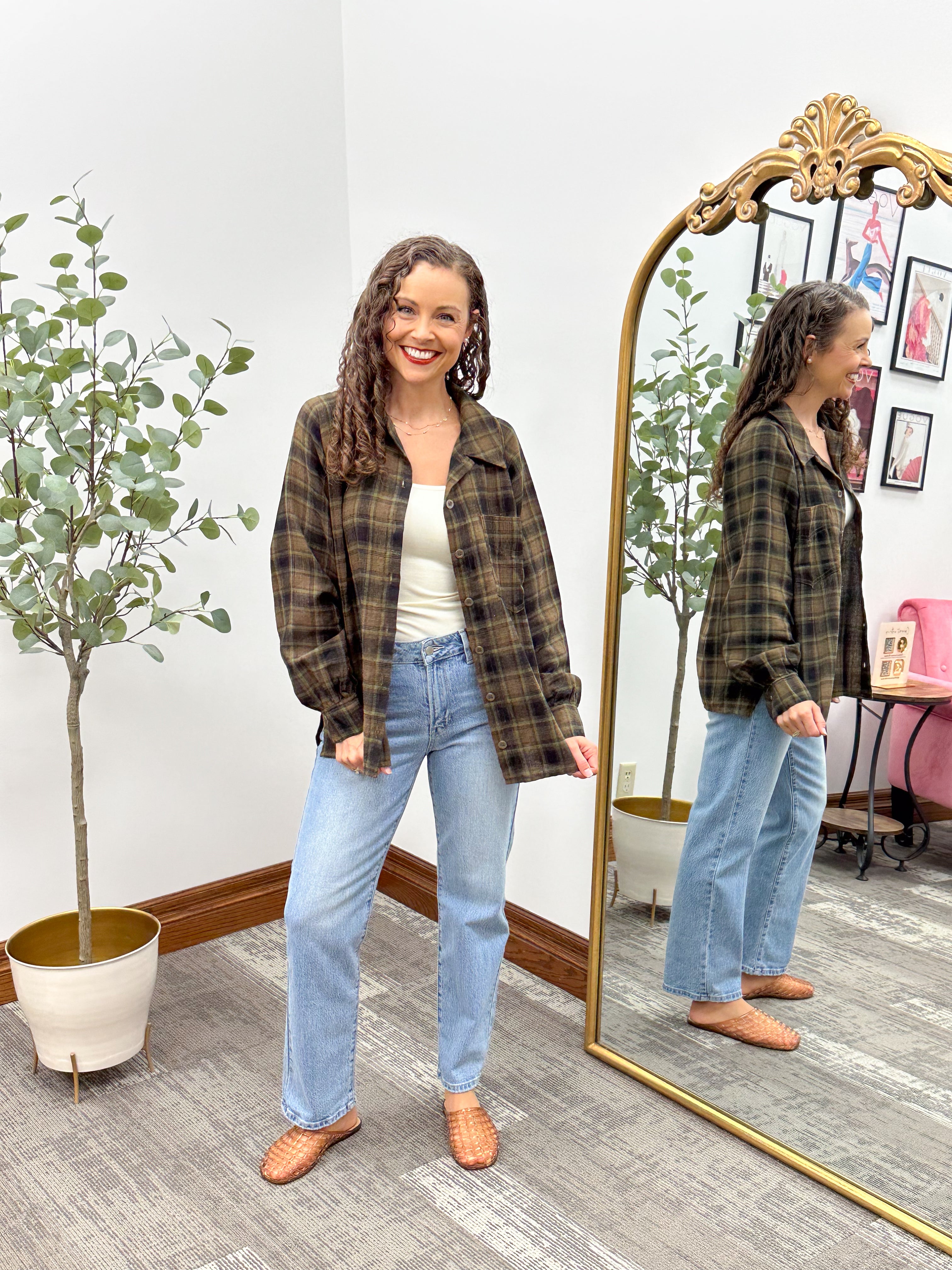 Olive & Brown Plaid Flannel Shirt