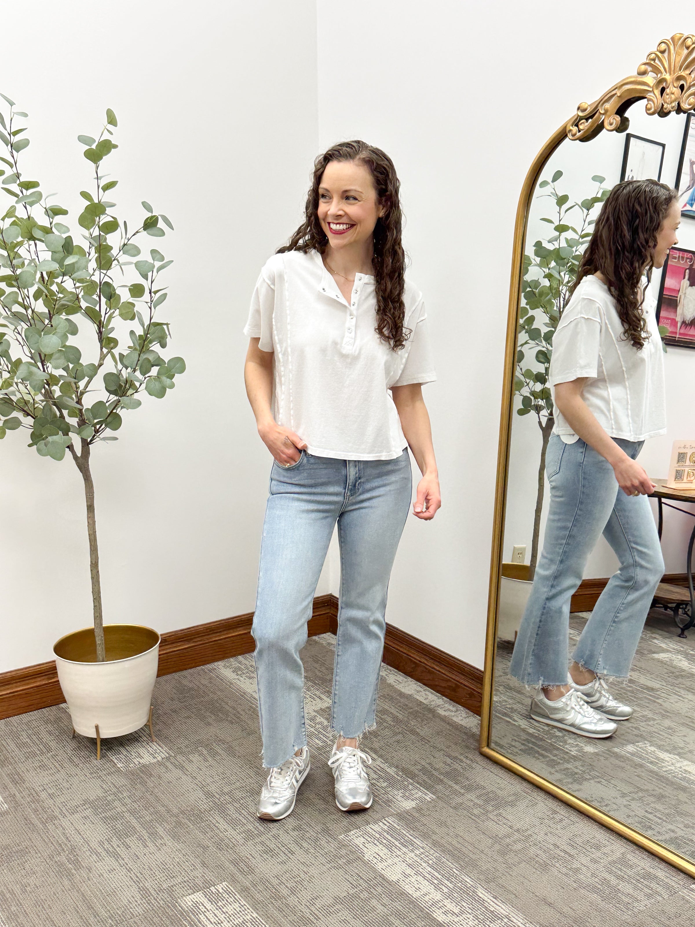 Short Sleeve Cropped Henley T-Shirt