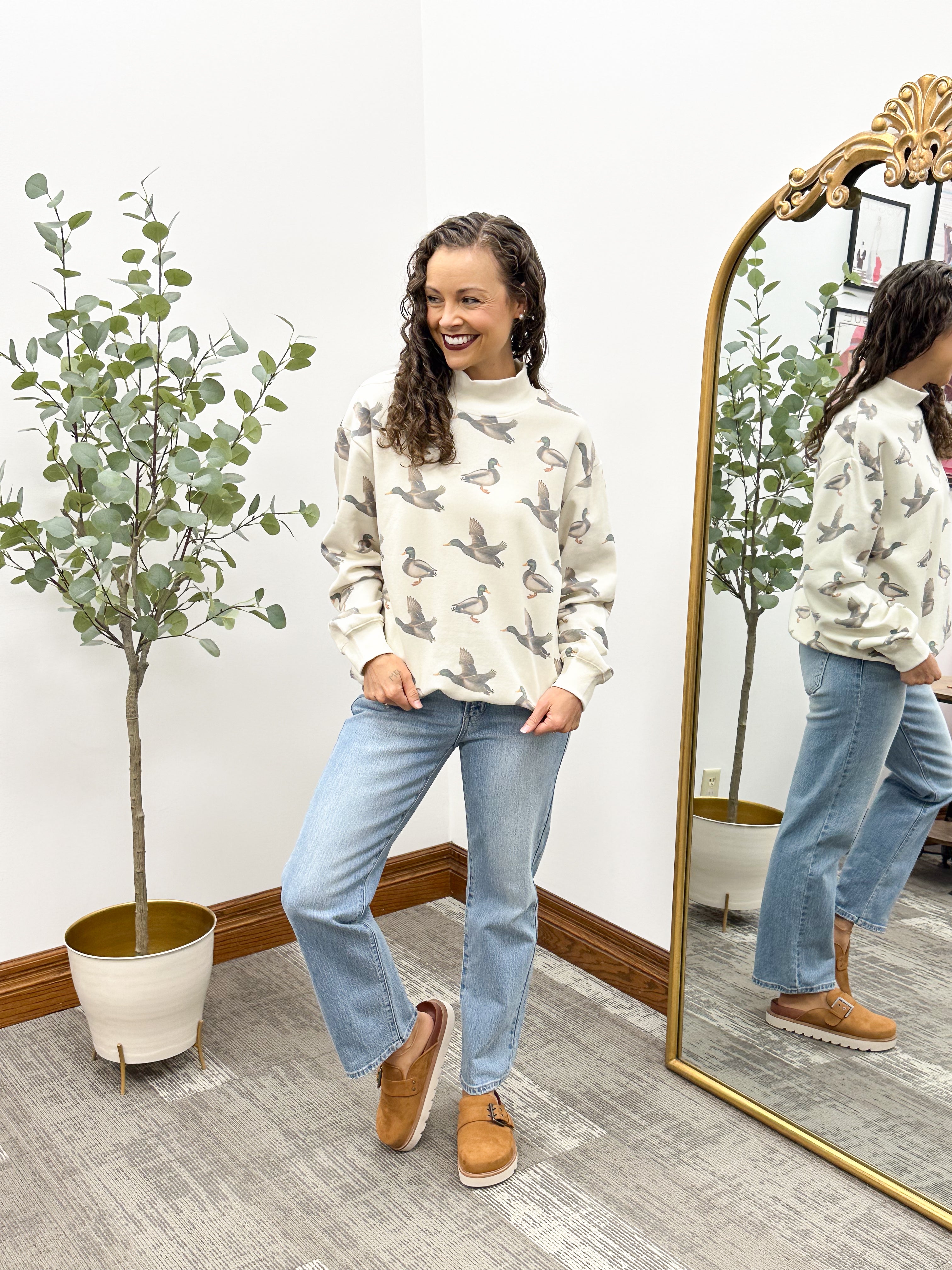 Mallard Duck Mock Neck Oversized Sweatshirt