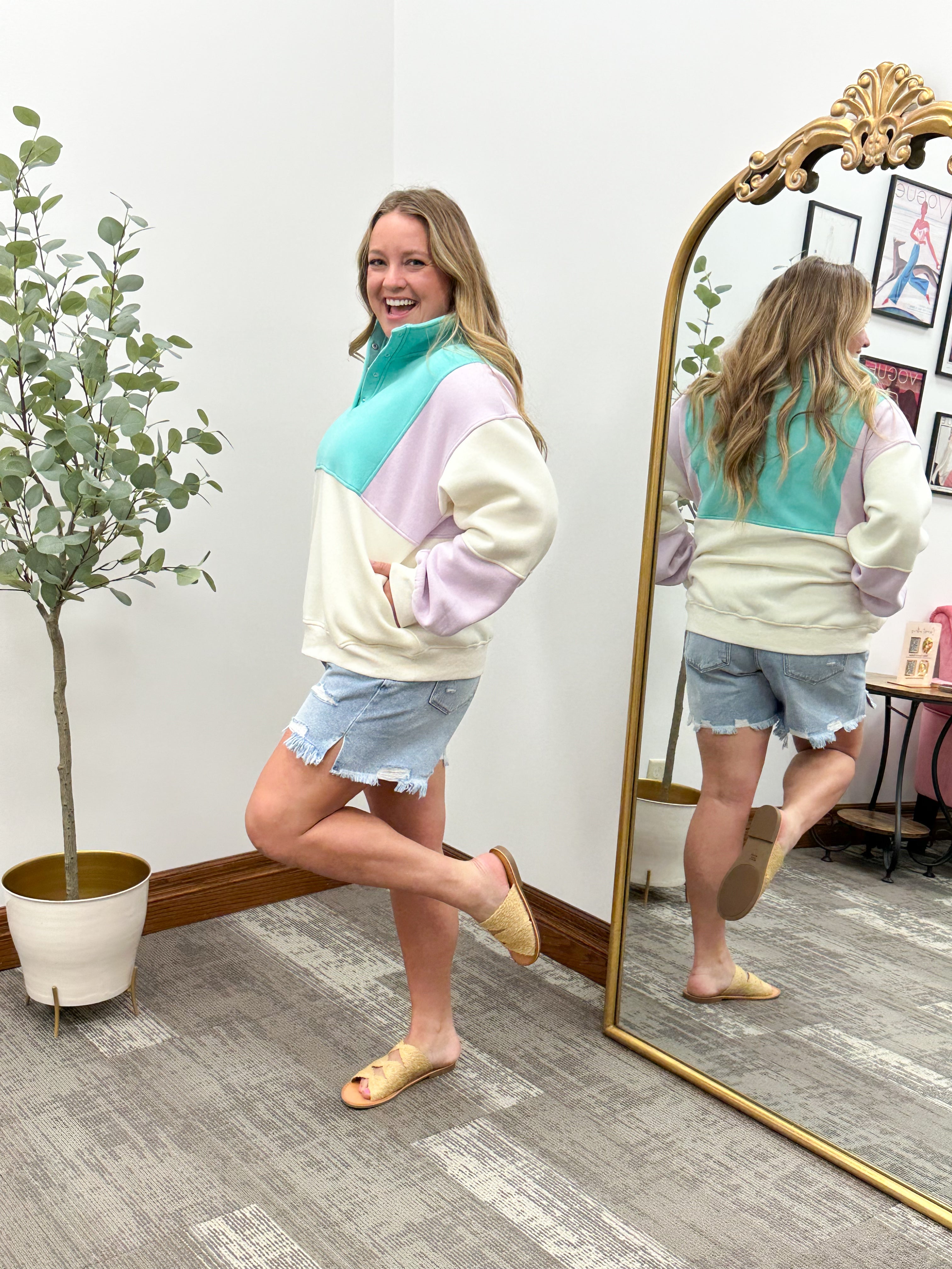 Lilac Colorblock 1/4 Button Pullover