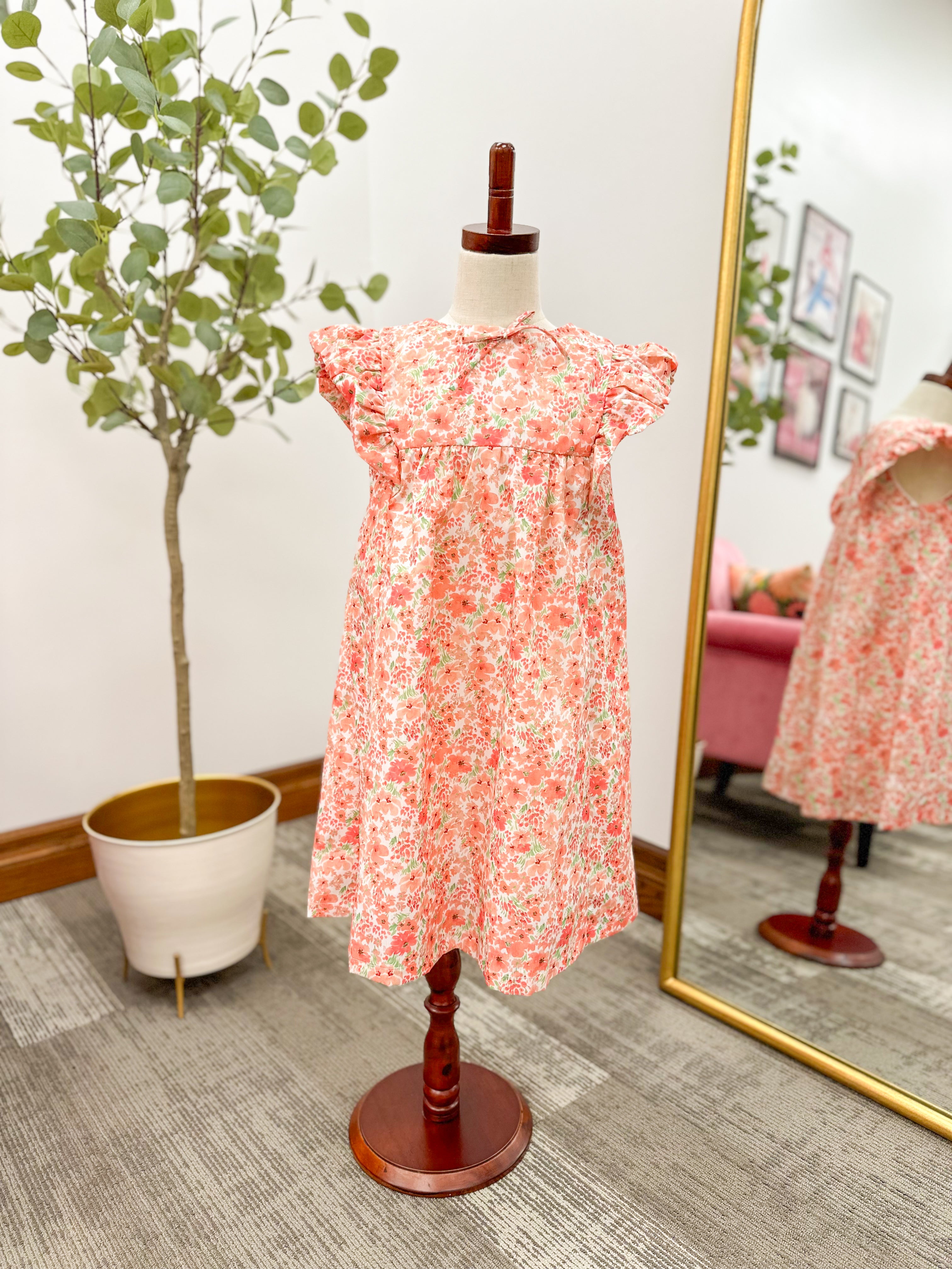 Girls Coral Floral Dress