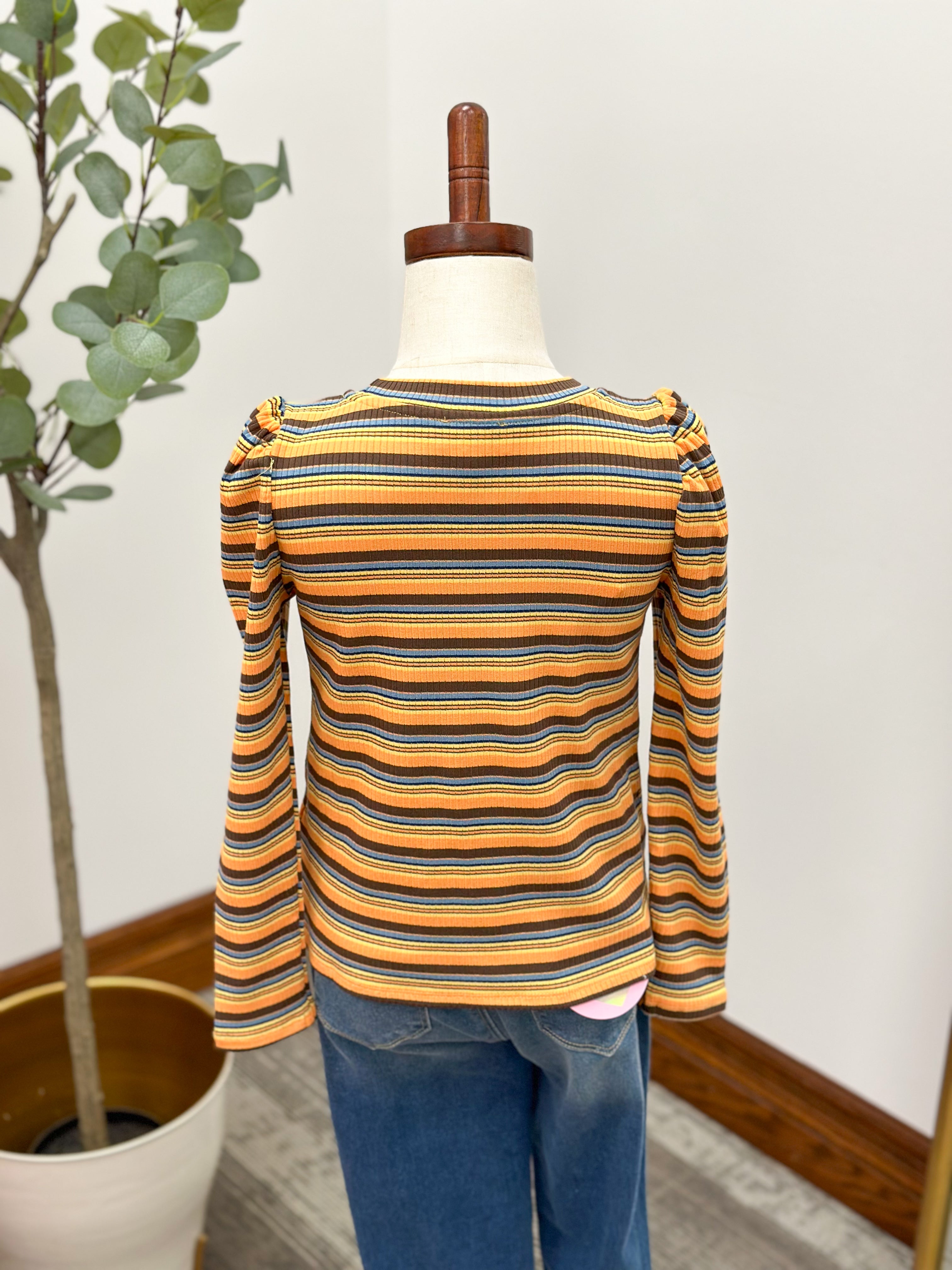 Girls Coral Striped Top