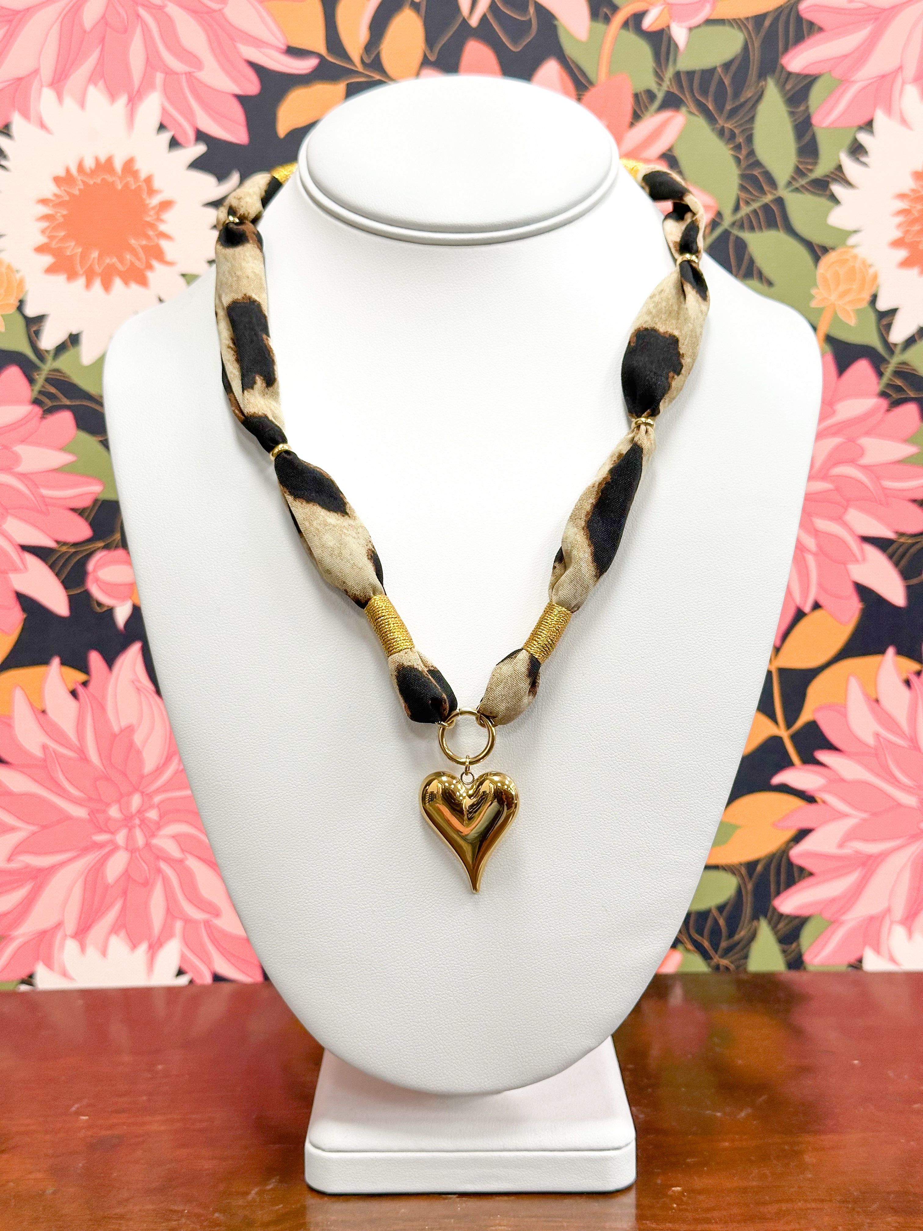 Leopard Print Heart Charm Necklace
