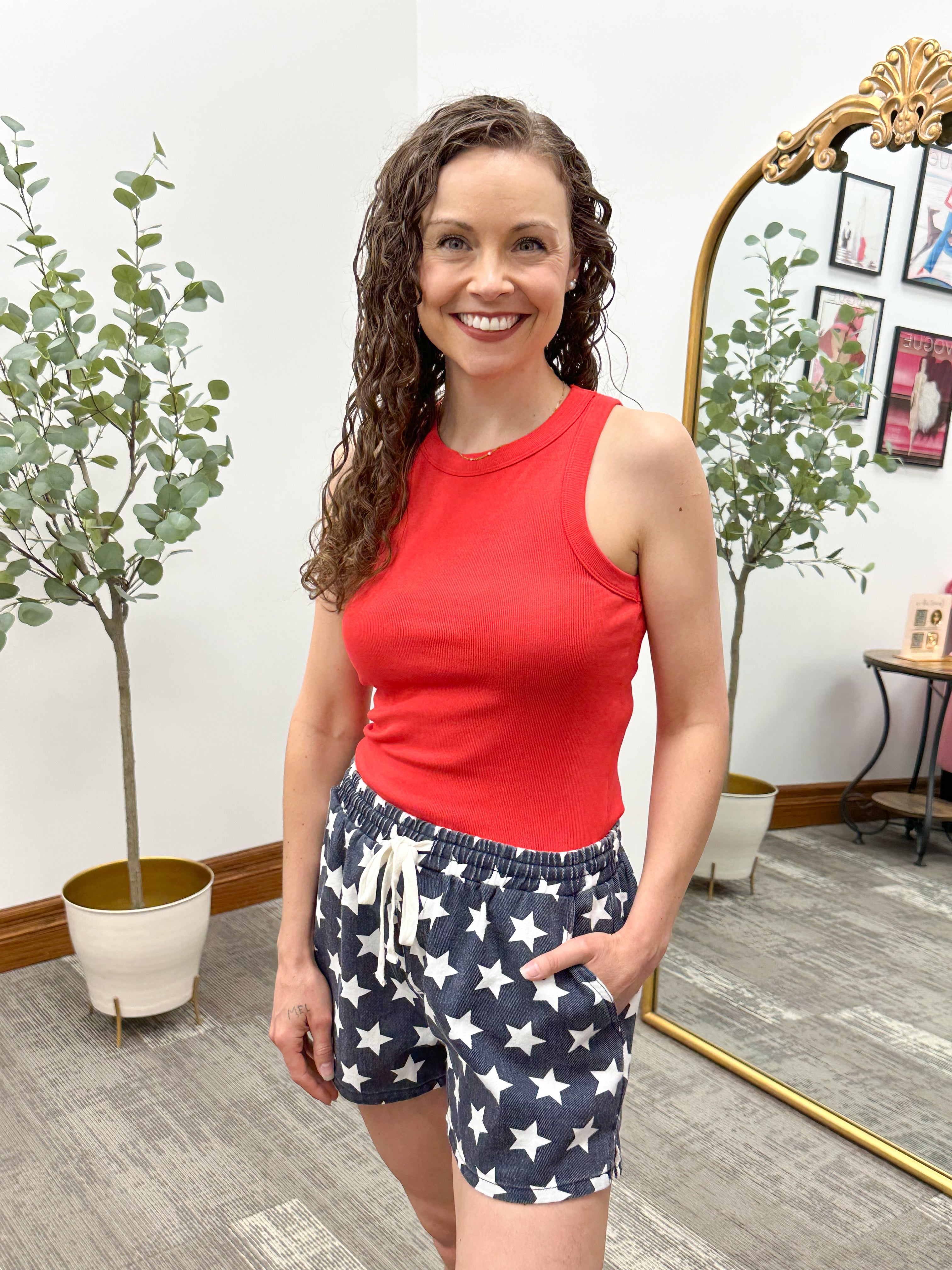Red ribbed knit tank top, classic red tank top, 4th of July outfit, casual tank top