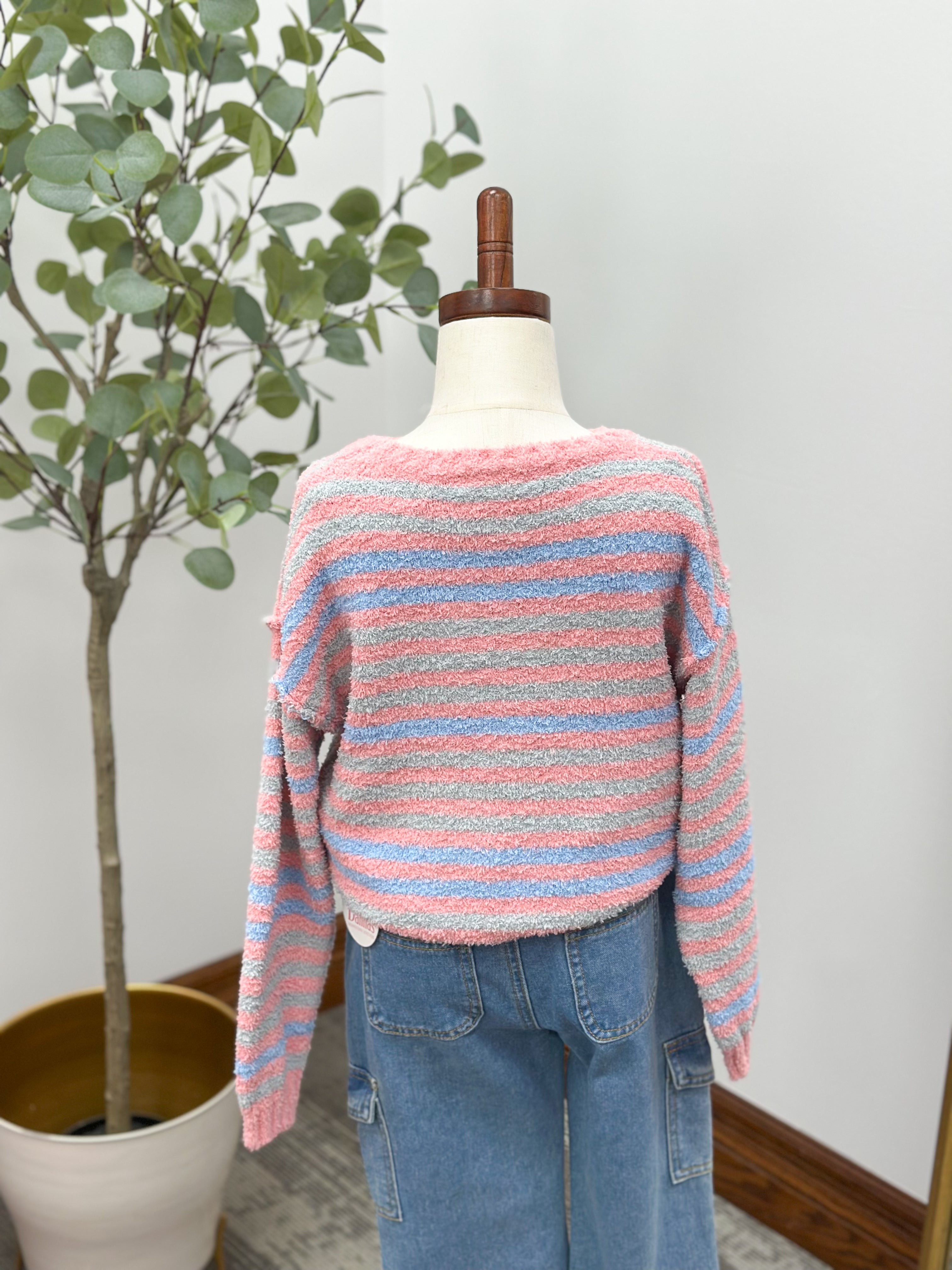 Girls Pink Striped Sweater