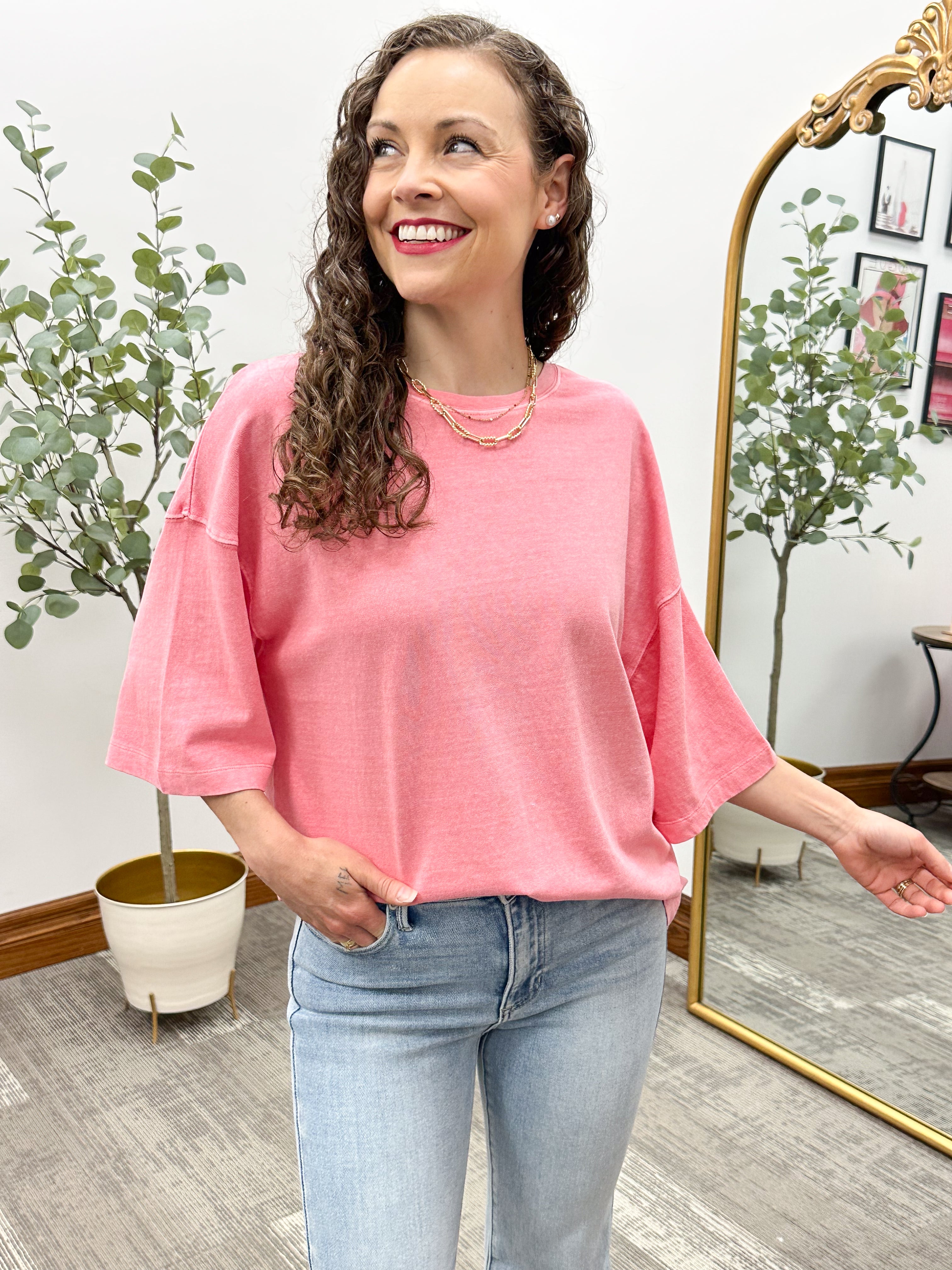 Washed coral oversized t-shirt, cute oversized tshirt, swimsuit coverups, pink tshirt