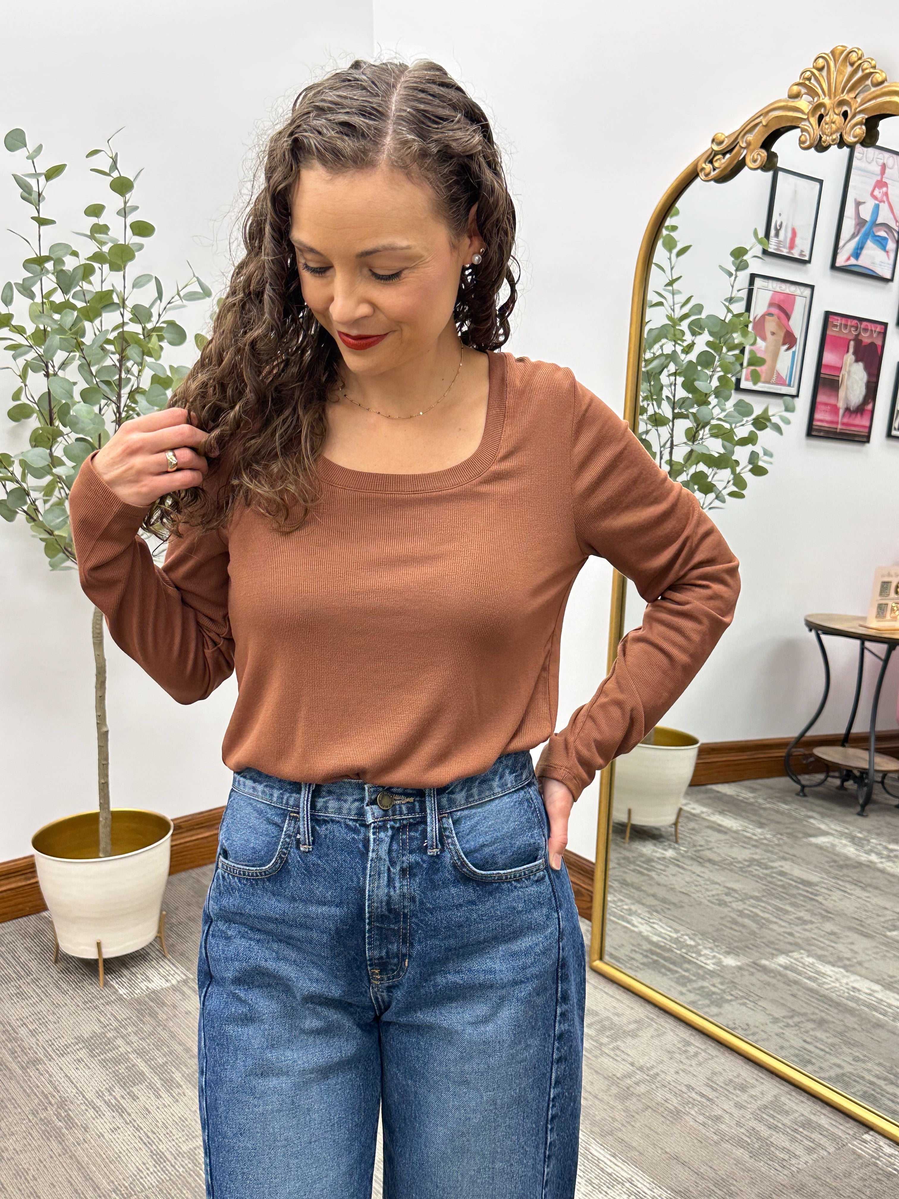 Thread & supply Lauren Top, Brown Long Sleeve Shirt
