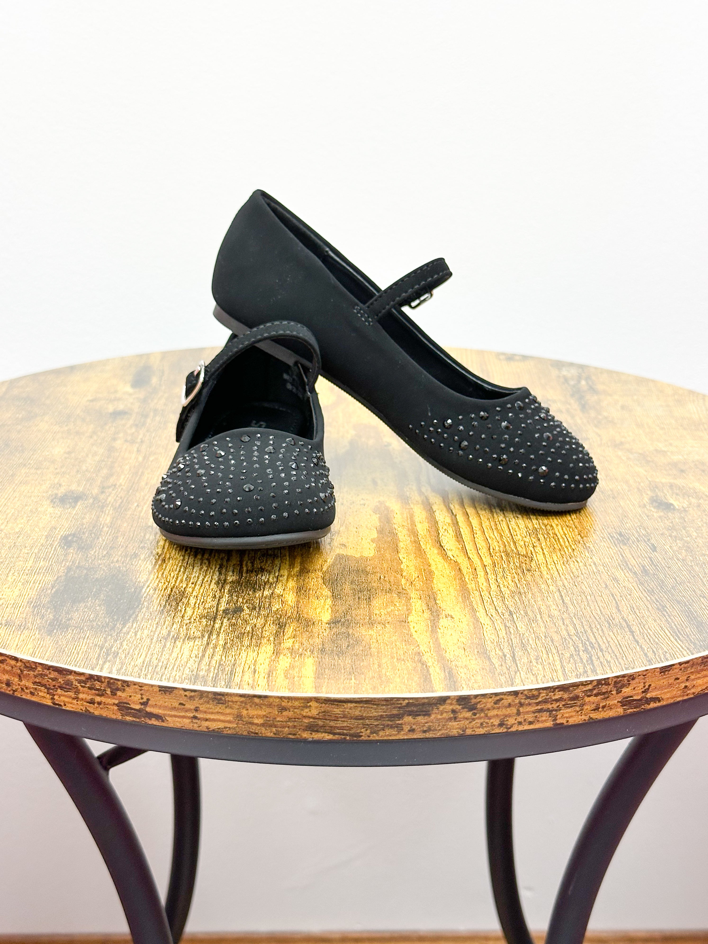 Girls Black Embellished Ballet Flats