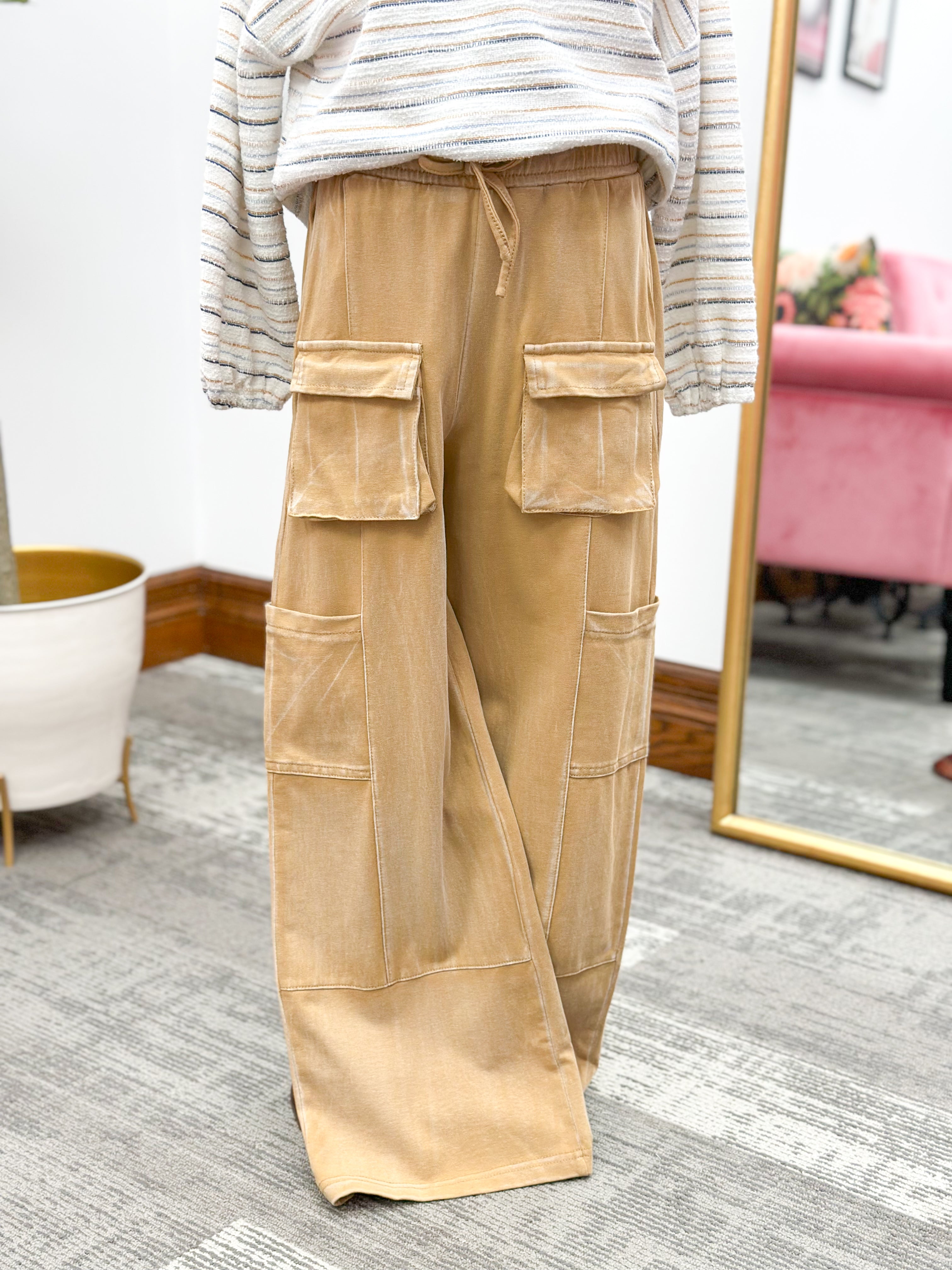 Girls Tan Wide Leg Cargo Pants