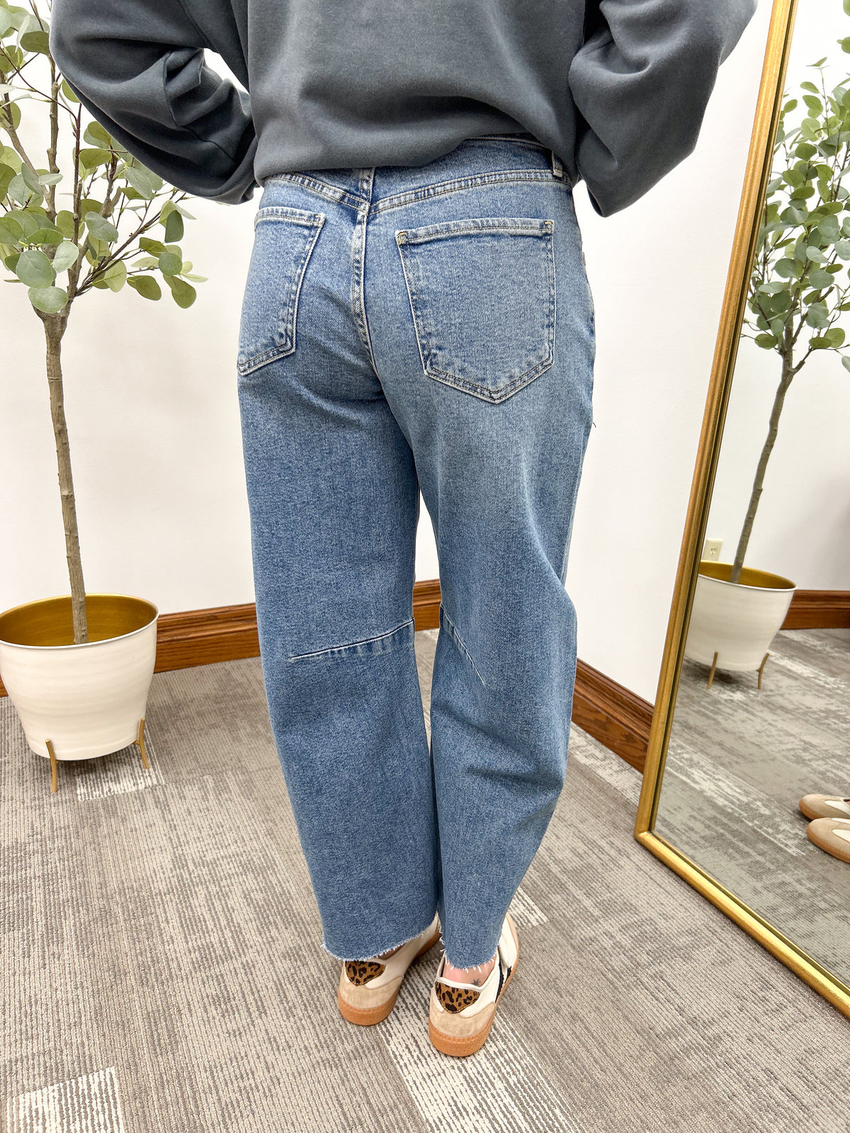High Rise Medium Wash Barrel Jeans