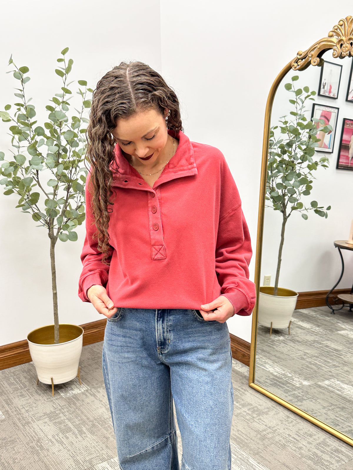 Button Neck Fleece Pullover