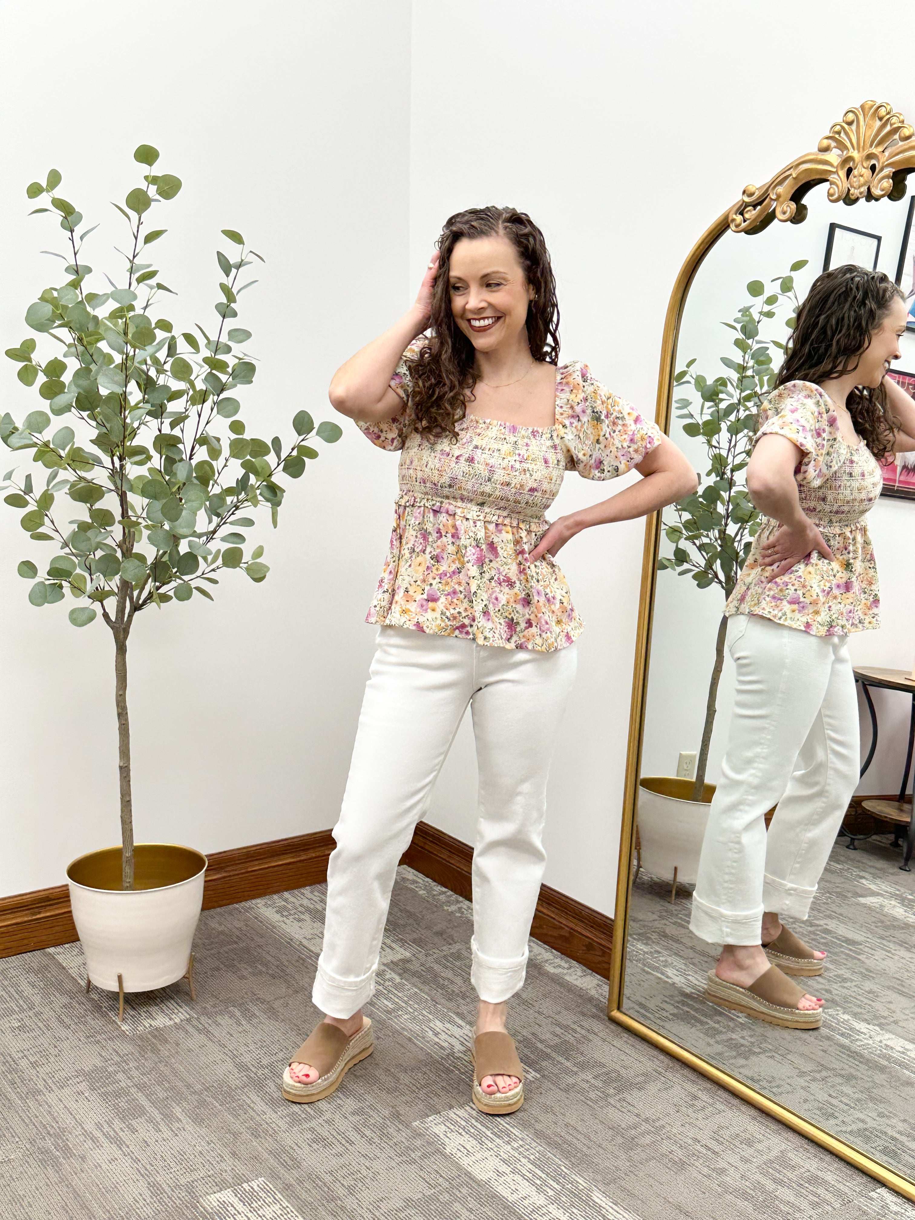 Floral Smocked Peplum Blouse