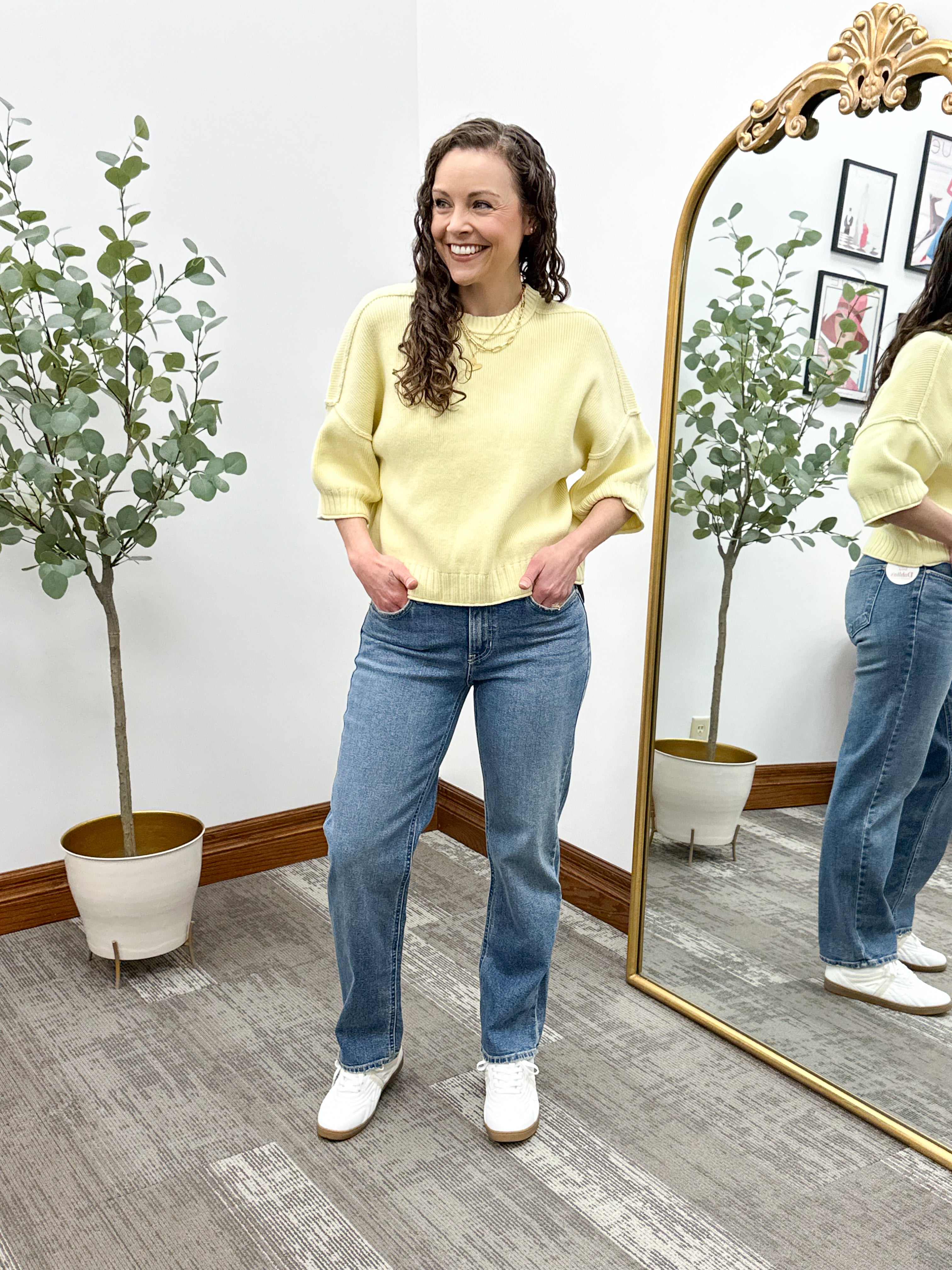 Yellow 3/4 Sleeve Sweater