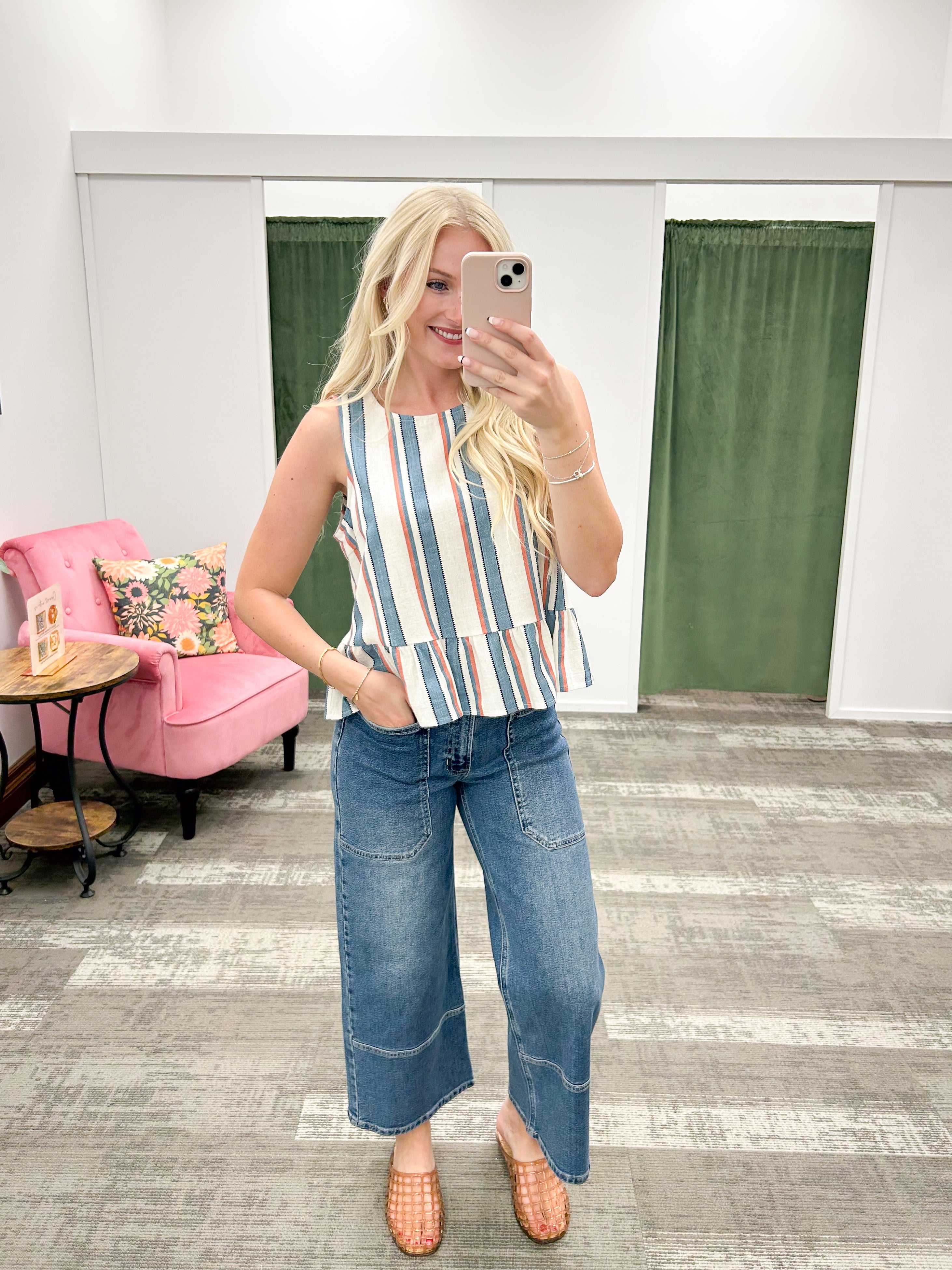 Striped Peplum Linen Tank Top