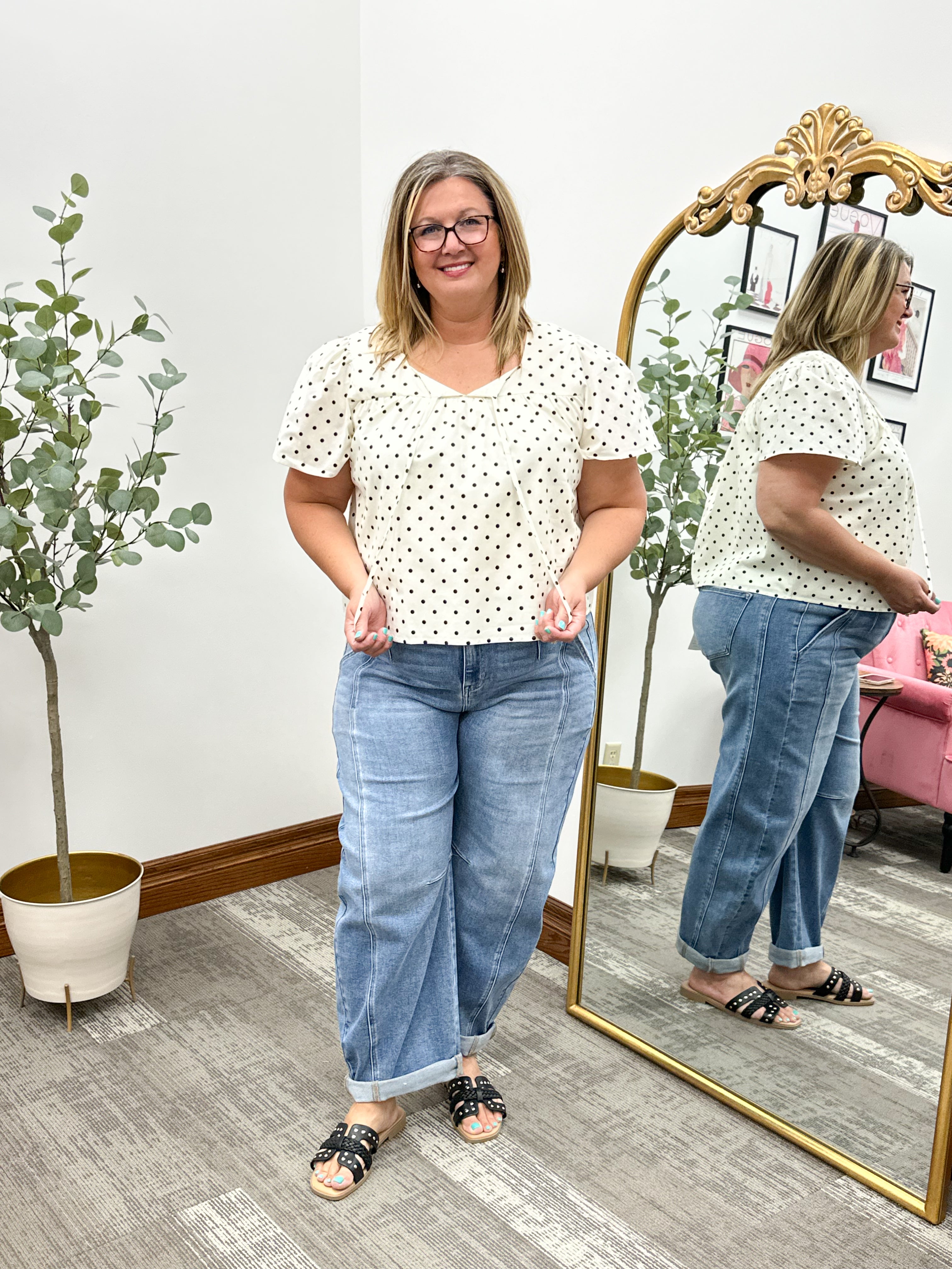 Cream & Black Polka Top