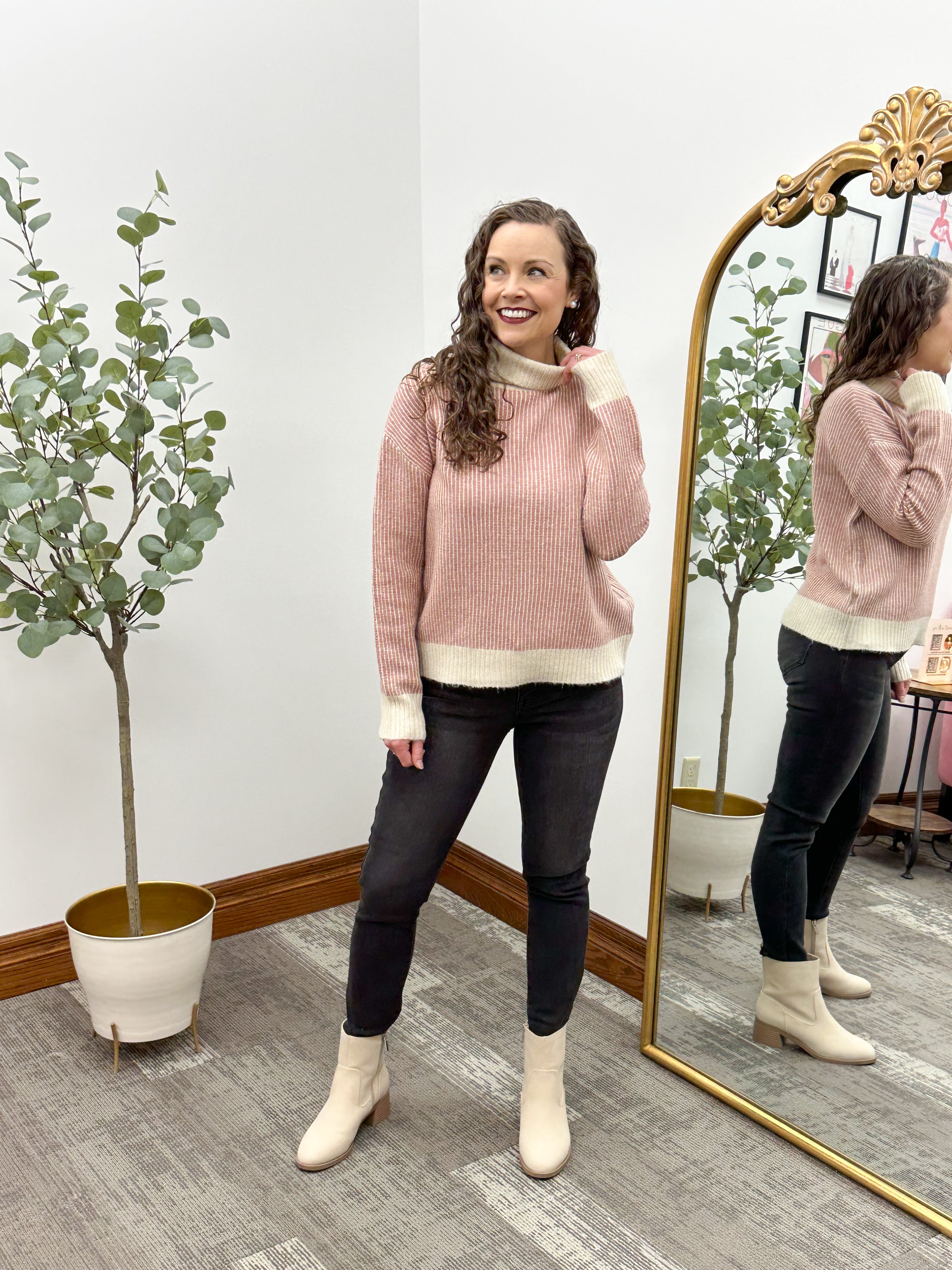 Mauve Two Tone Turtle Neck Sweater