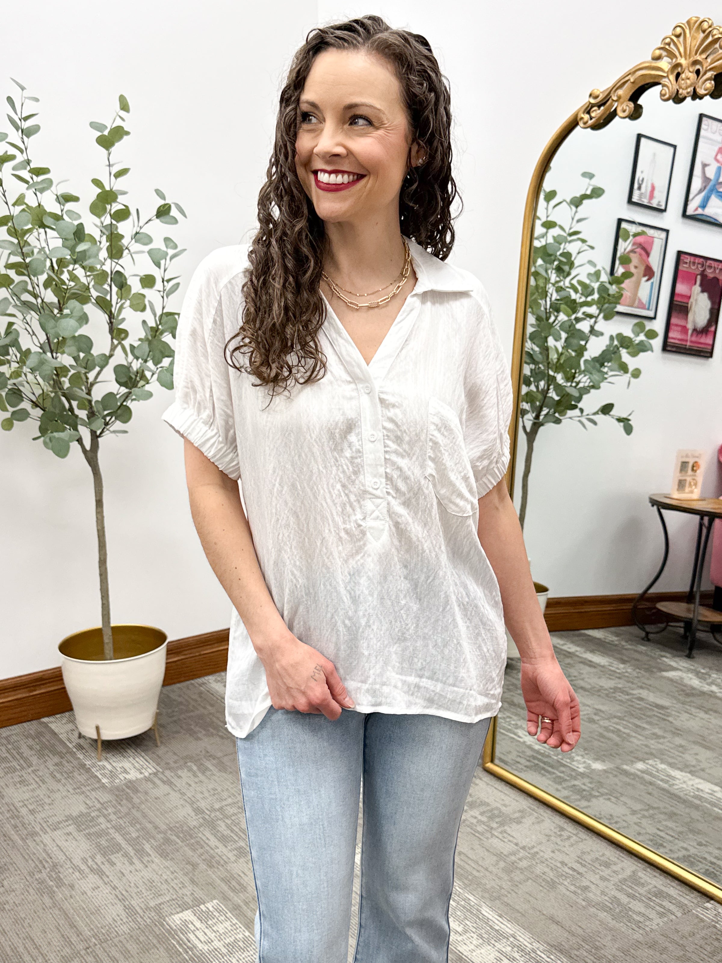 Willow White Button Up Top