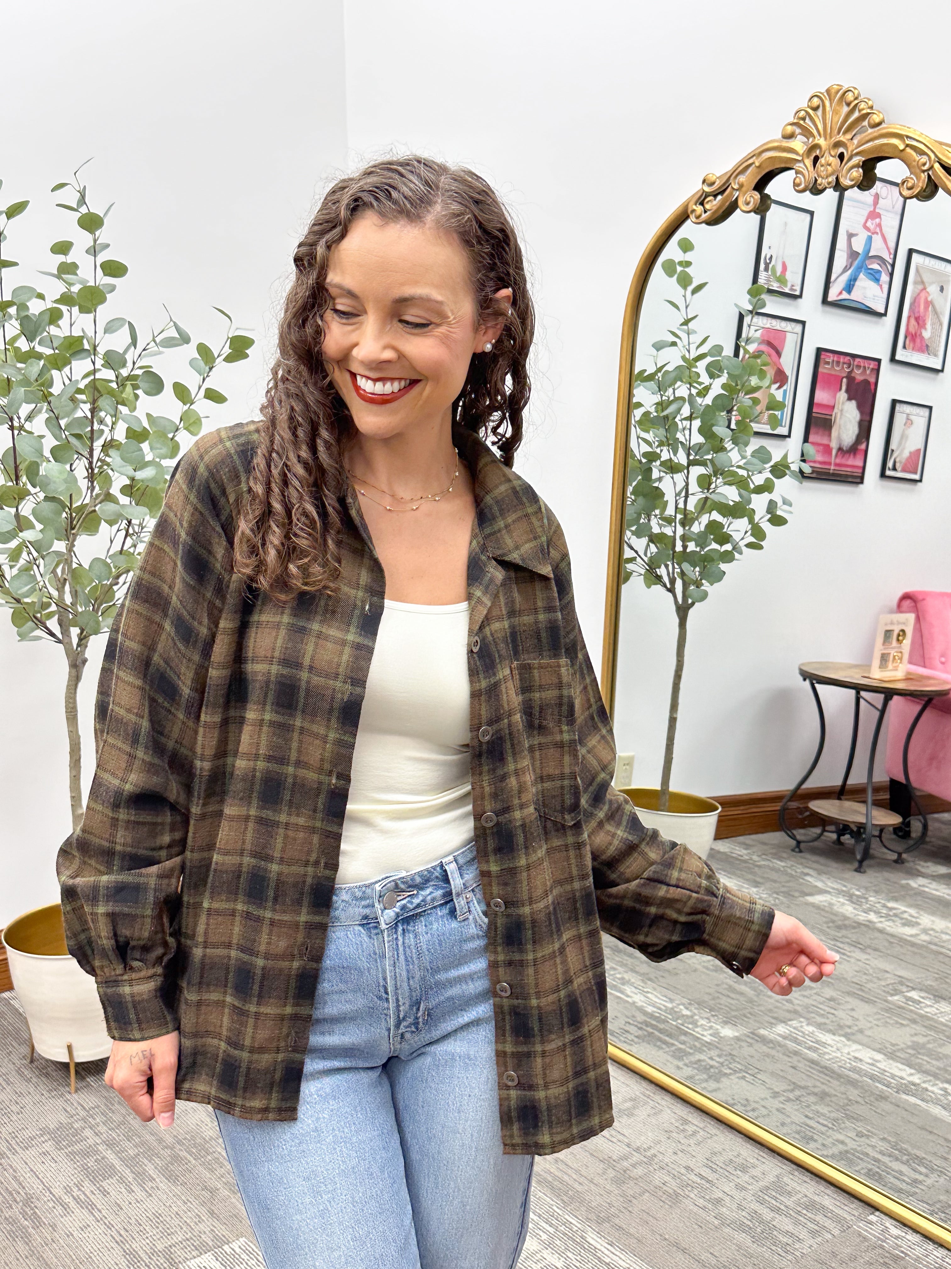 Olive & Brown Plaid Flannel Shirt