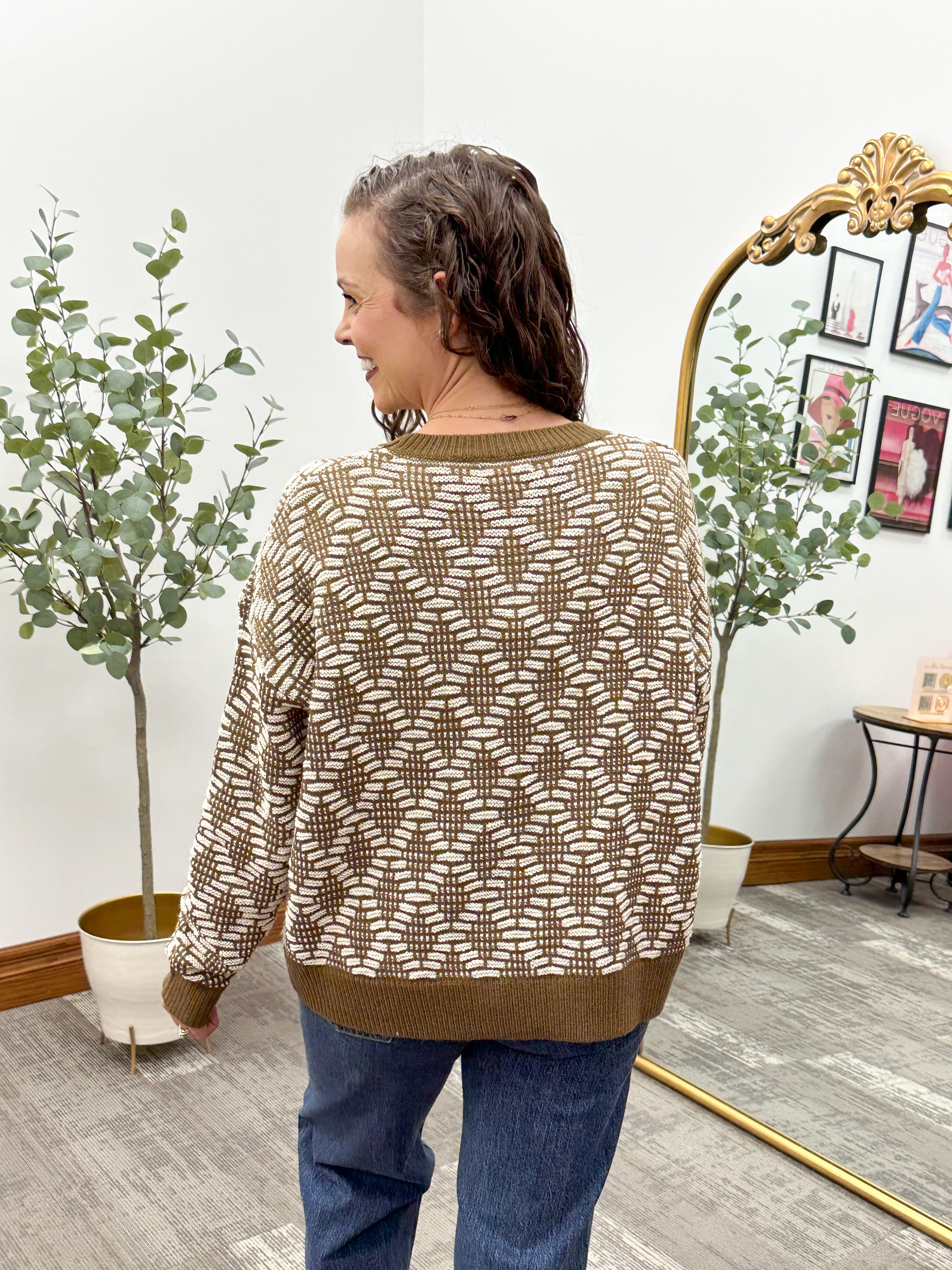 Cream & Brown Textured Sweater