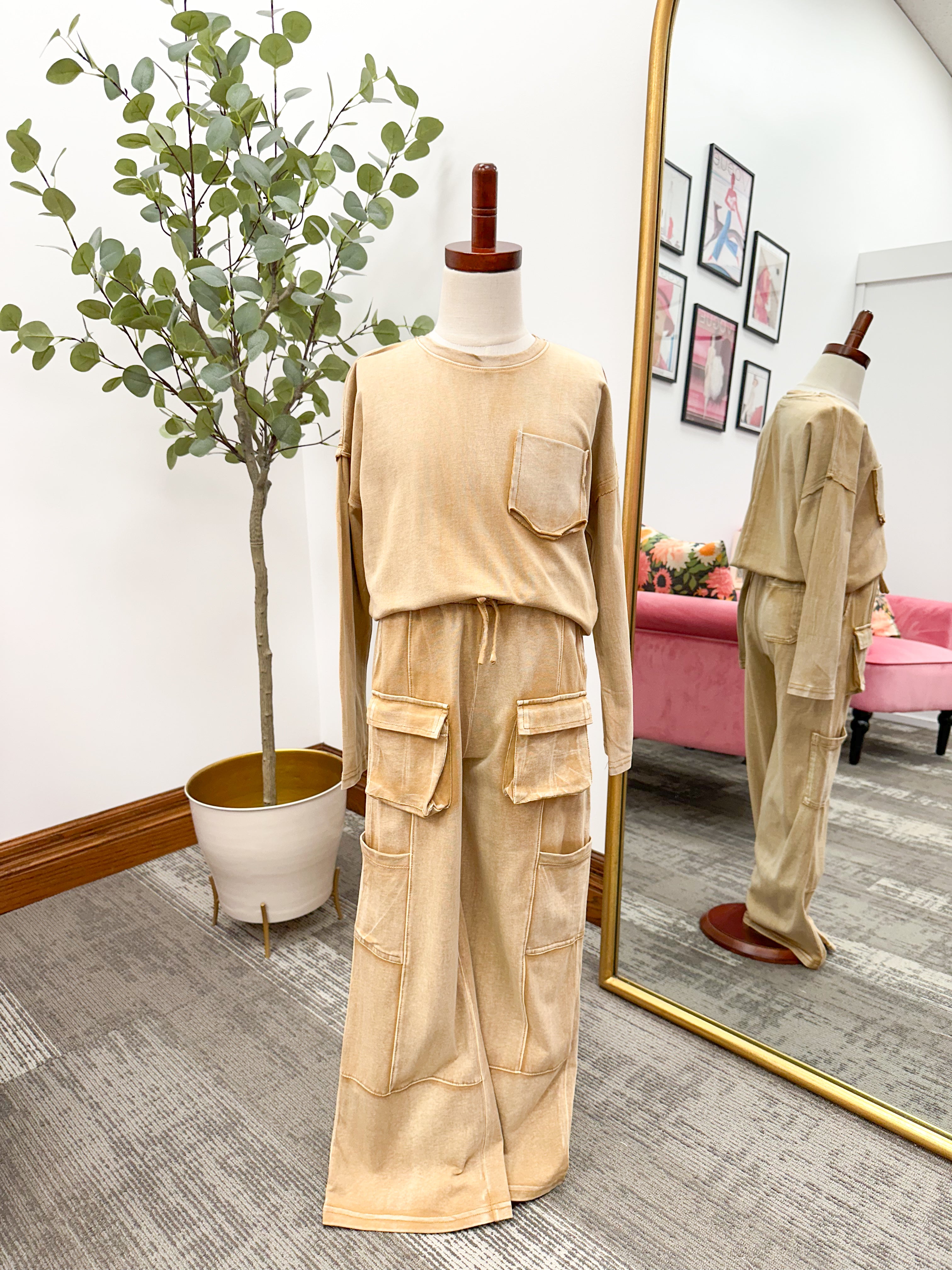 Girls Vintage Wash Wide Leg Cargo Pants