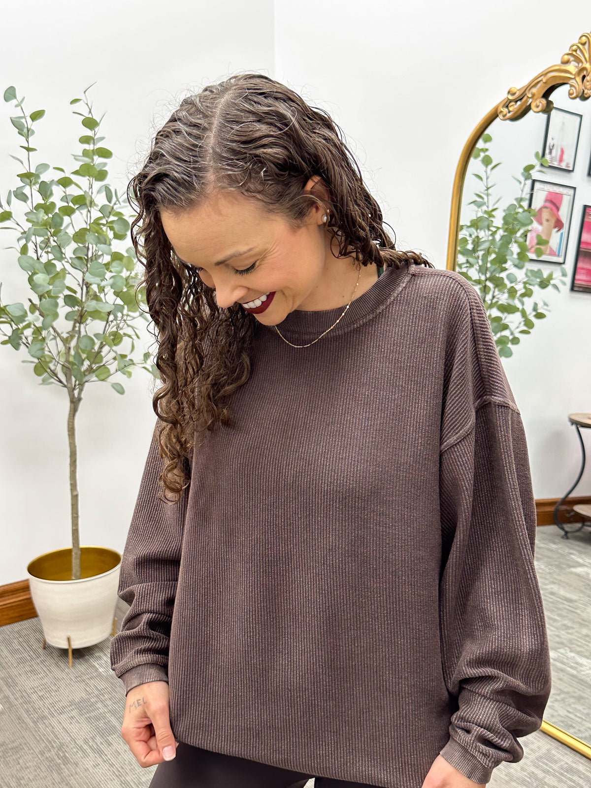 Brown corded crewneck sweatshirt