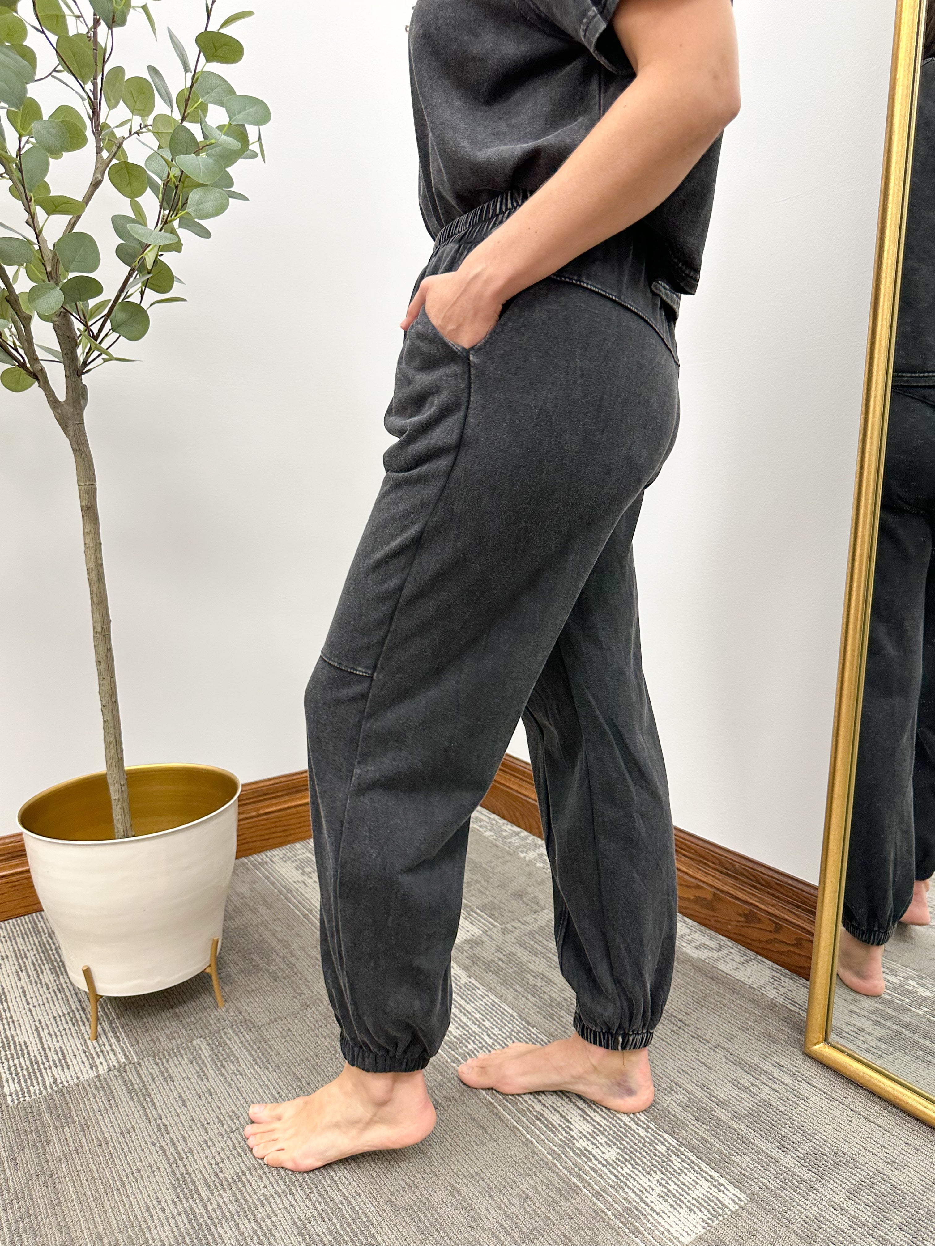 Washed Black Panel Knit Joggers