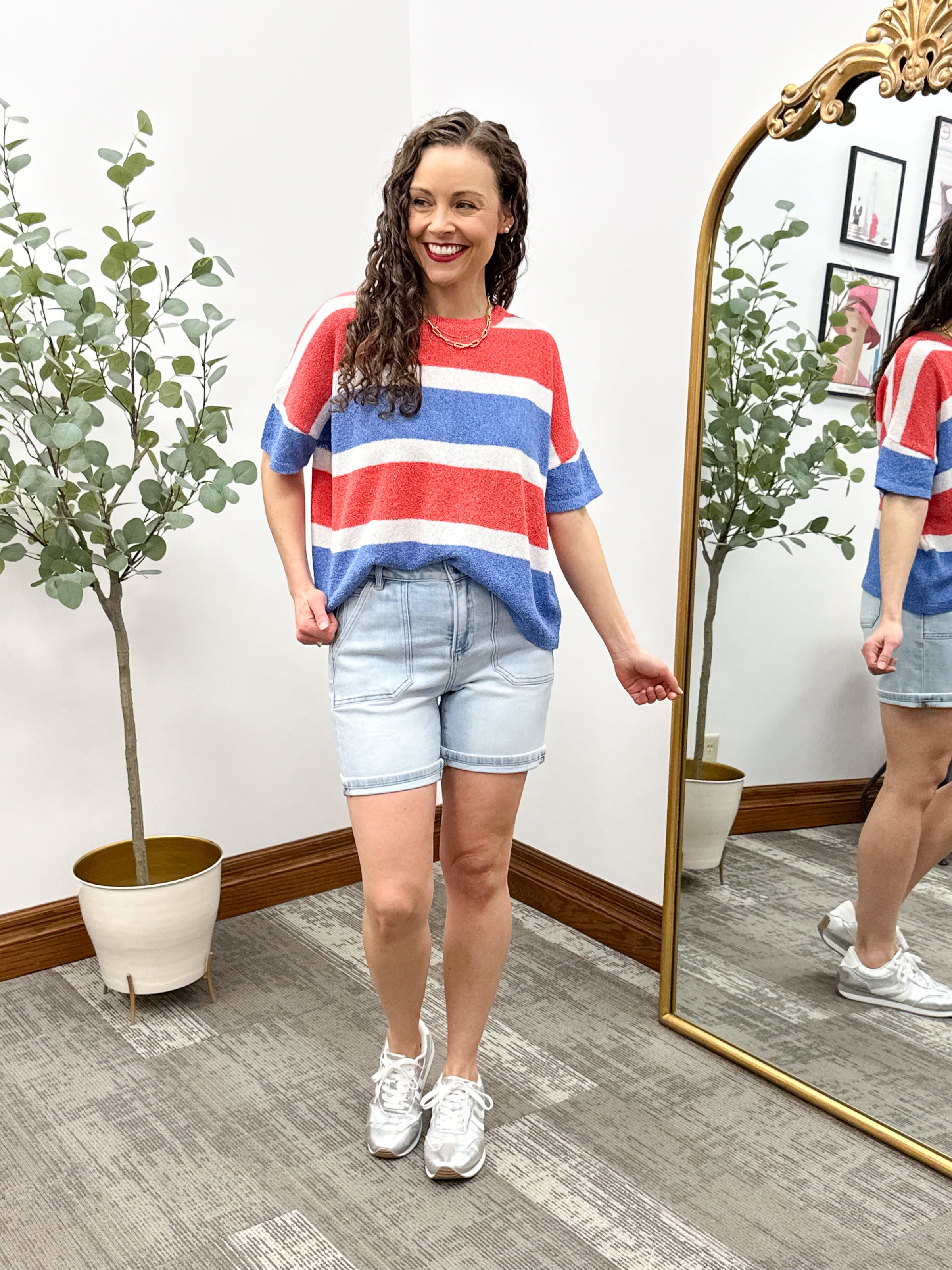 Red, White & Blue Striped Boxy Sweater Top