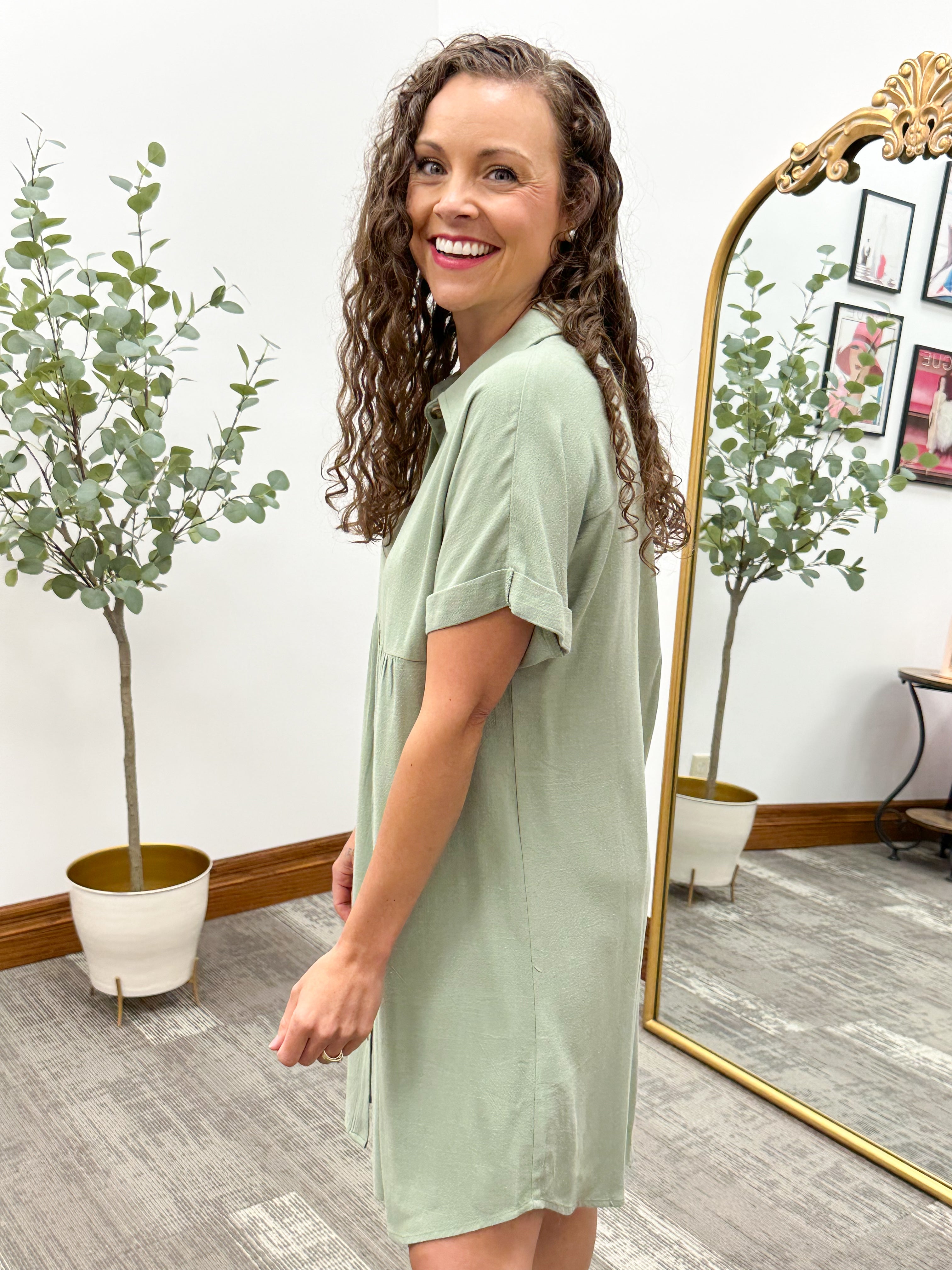 Sage Linen Babydoll Dress