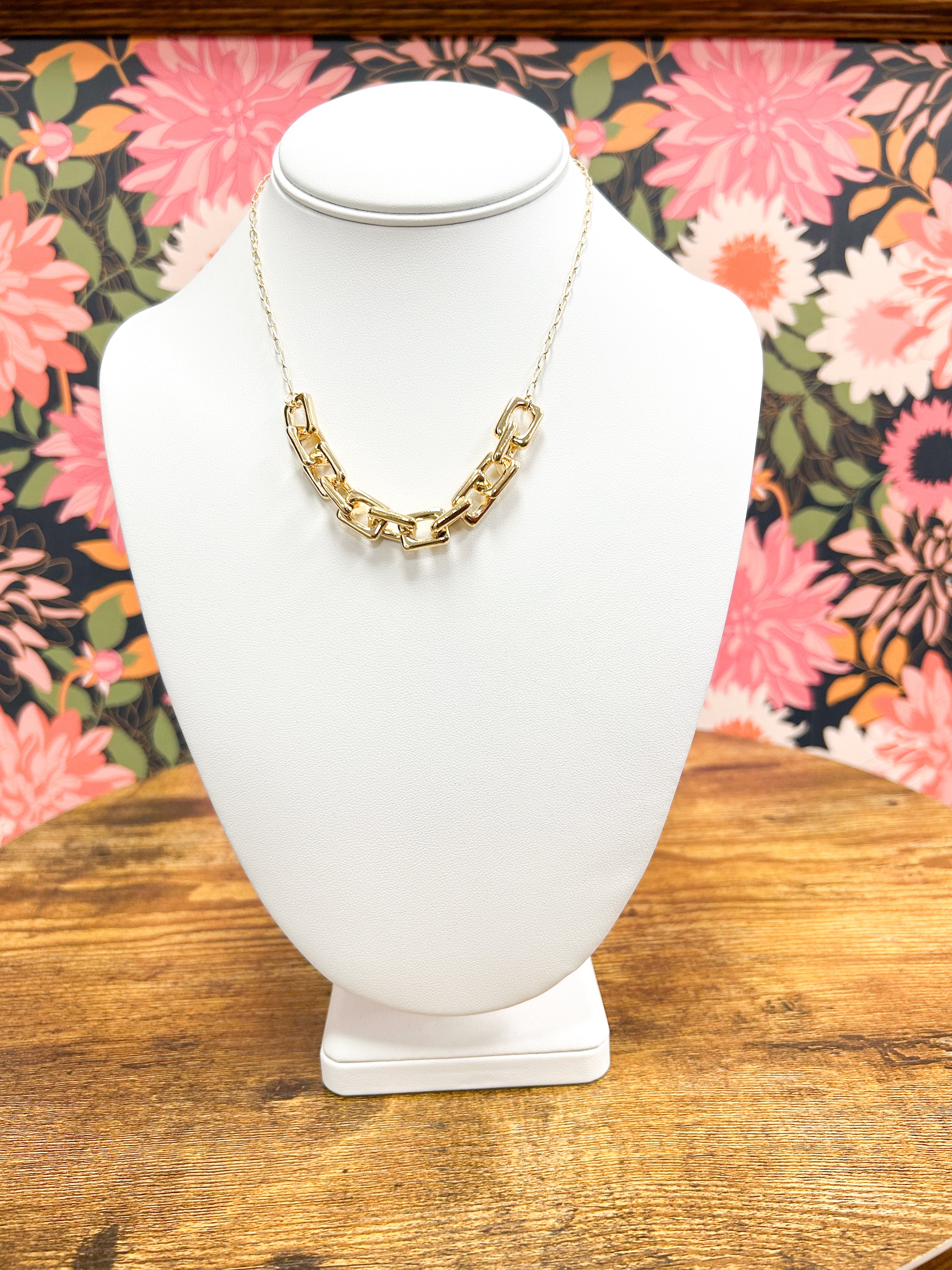 Gold Square Accent Chain Link Necklace