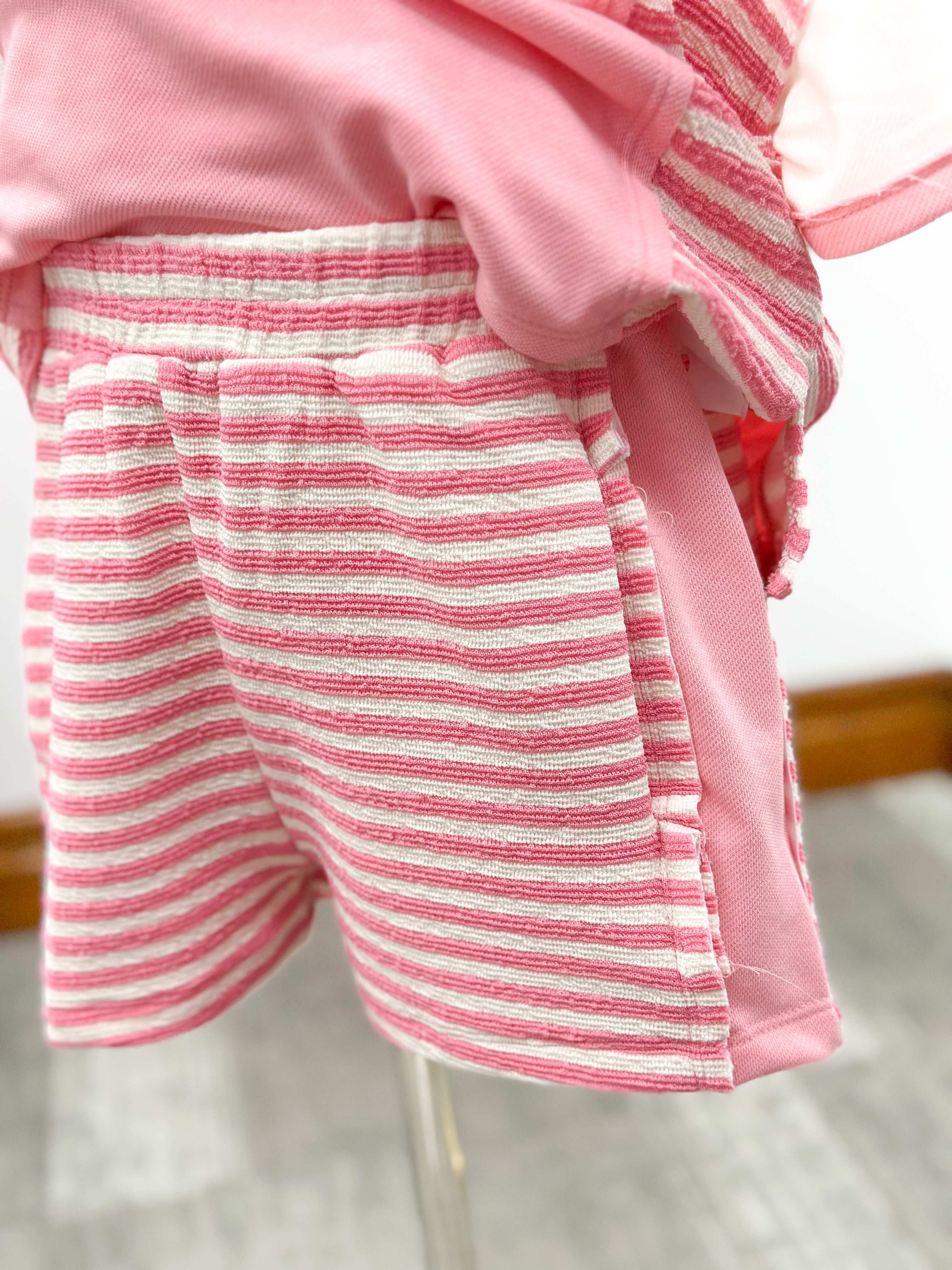 Girls Pink Striped Knit Shorts